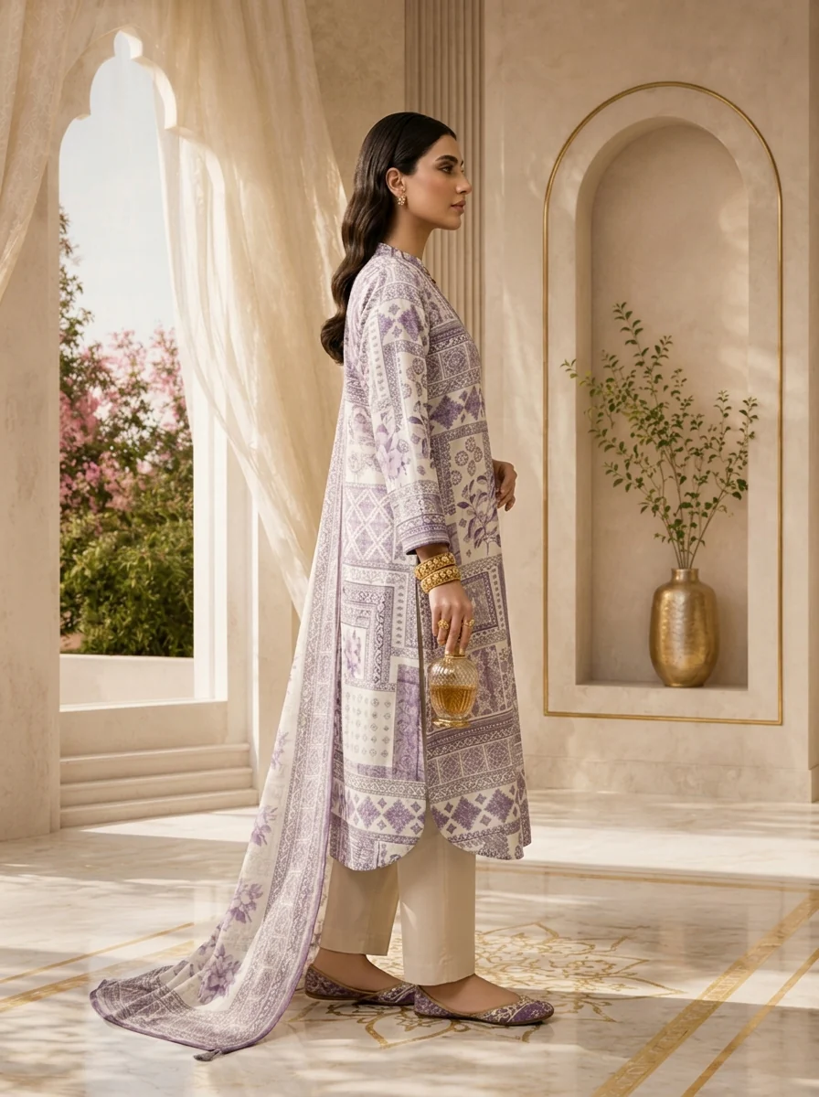 Lavender Printed Rayon Three Piece Set - Image 3