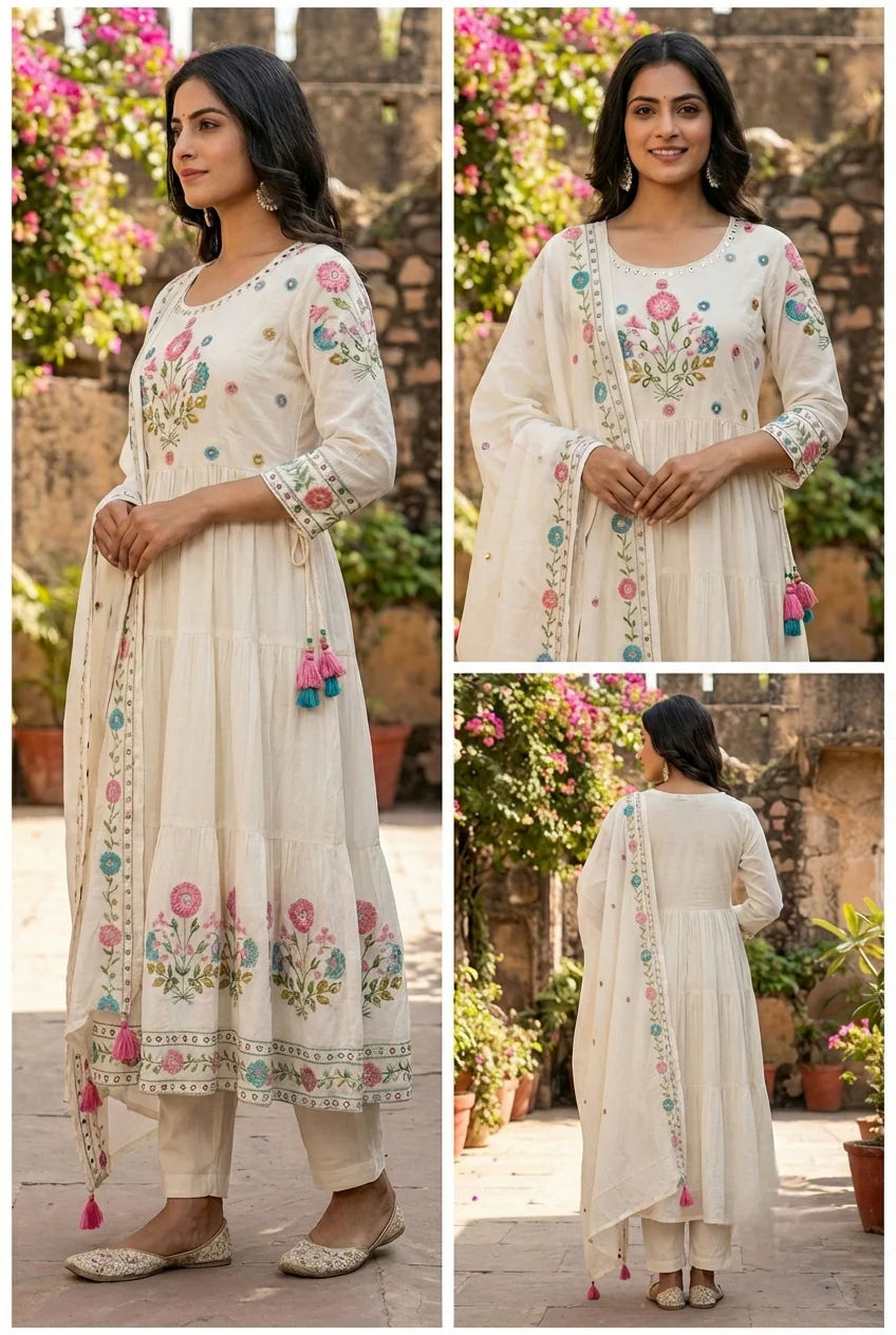 Lemon Cotton Hand Embroidery Three Piece Set - Image 2