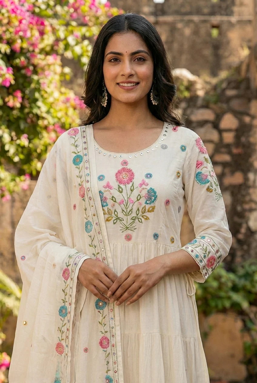 Lemon Cotton Hand Embroidery Three Piece Set - Image 3