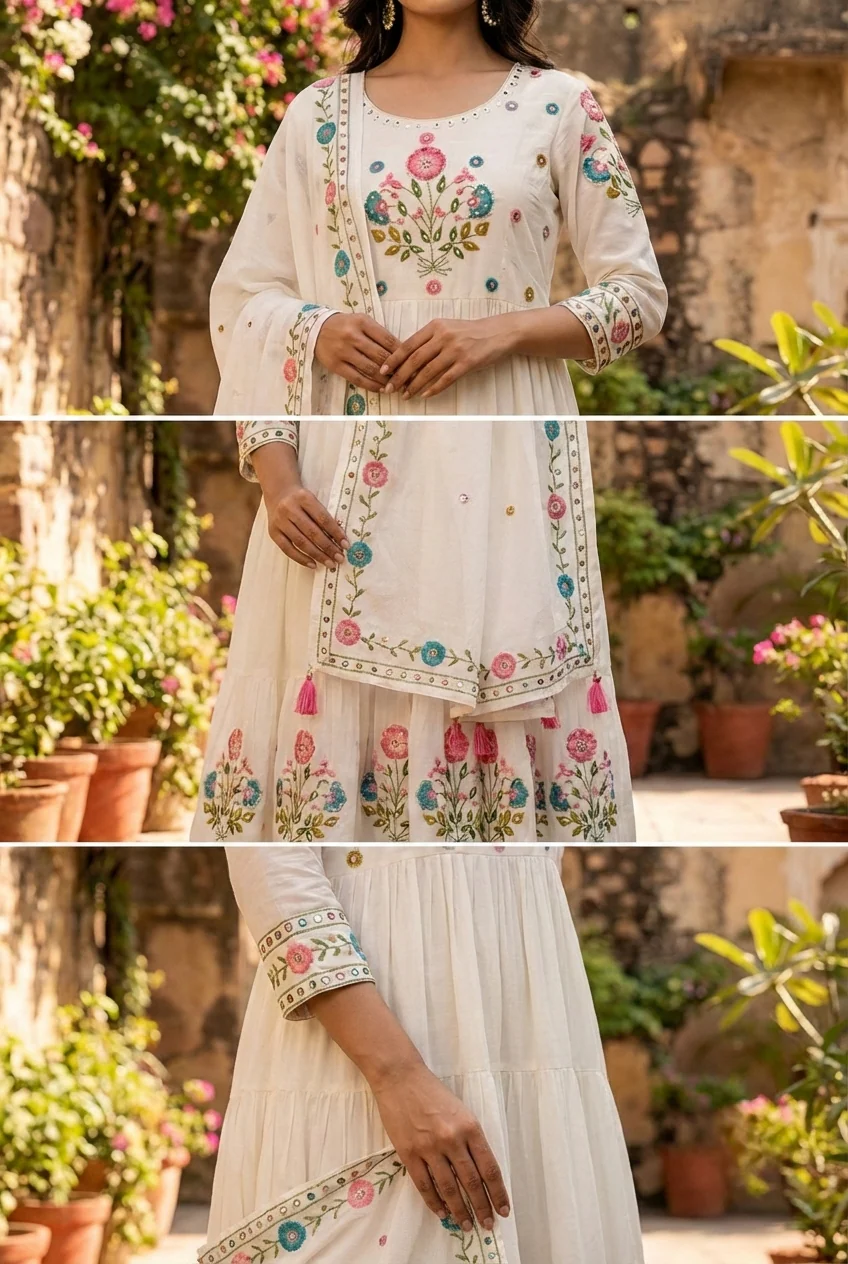 Lemon Cotton Hand Embroidery Three Piece Set - Image 4