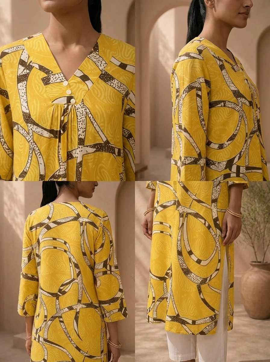 Lemon Rayon Abstract Geometric Printed Kurta - Image 5
