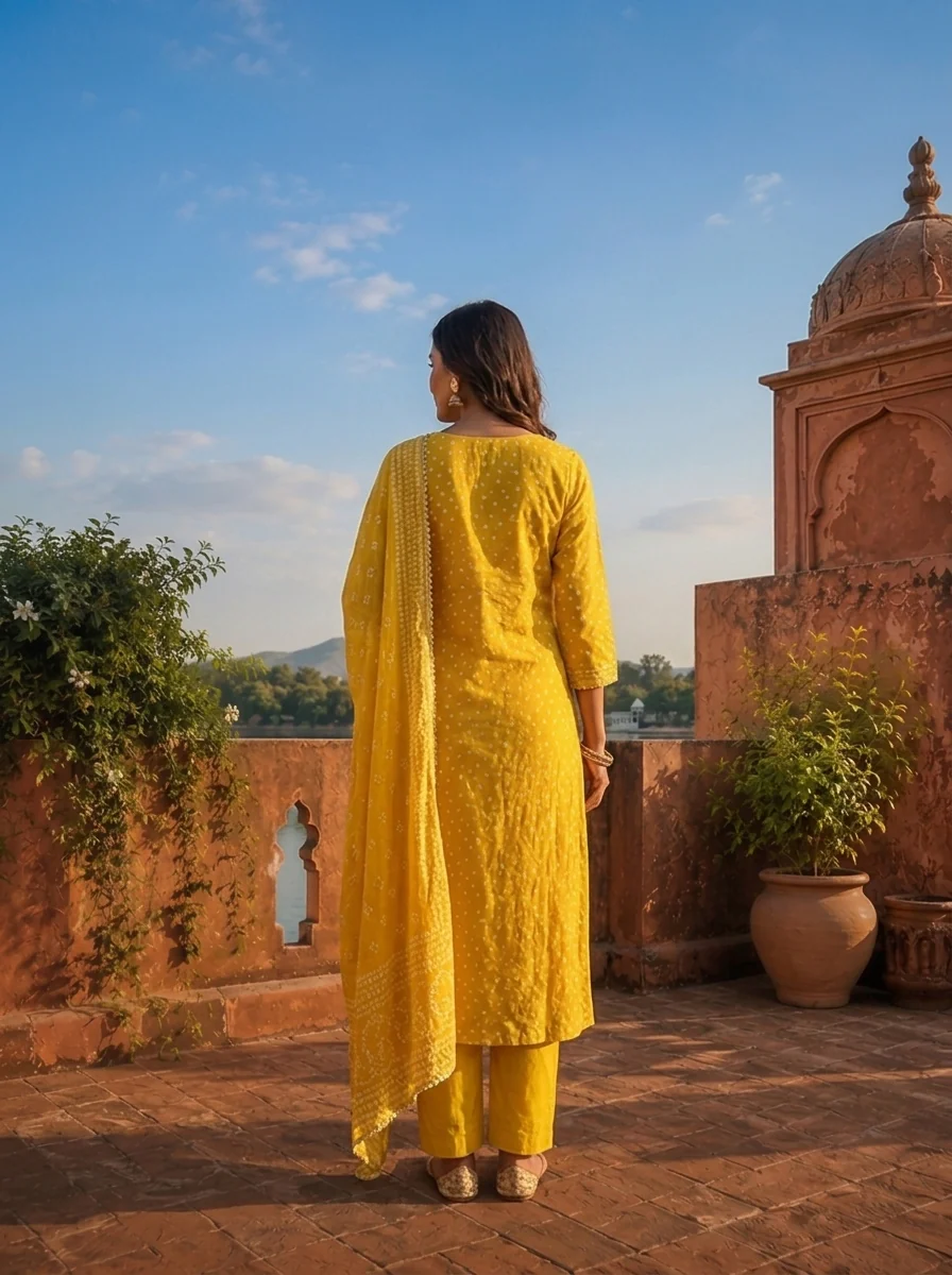 Lemon Silk Printed Three Piece Set - Image 2