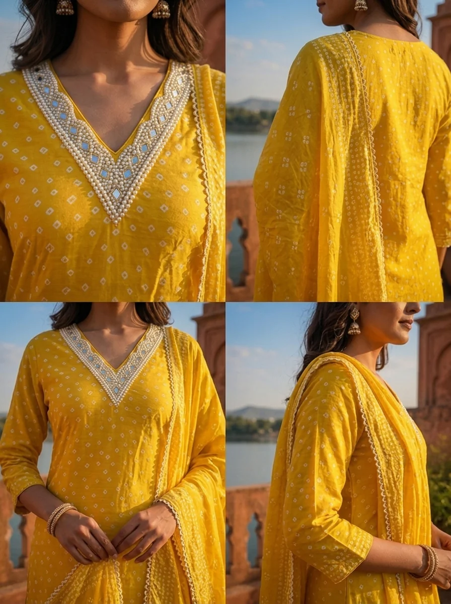 Lemon Silk Printed Three Piece Set - Image 5