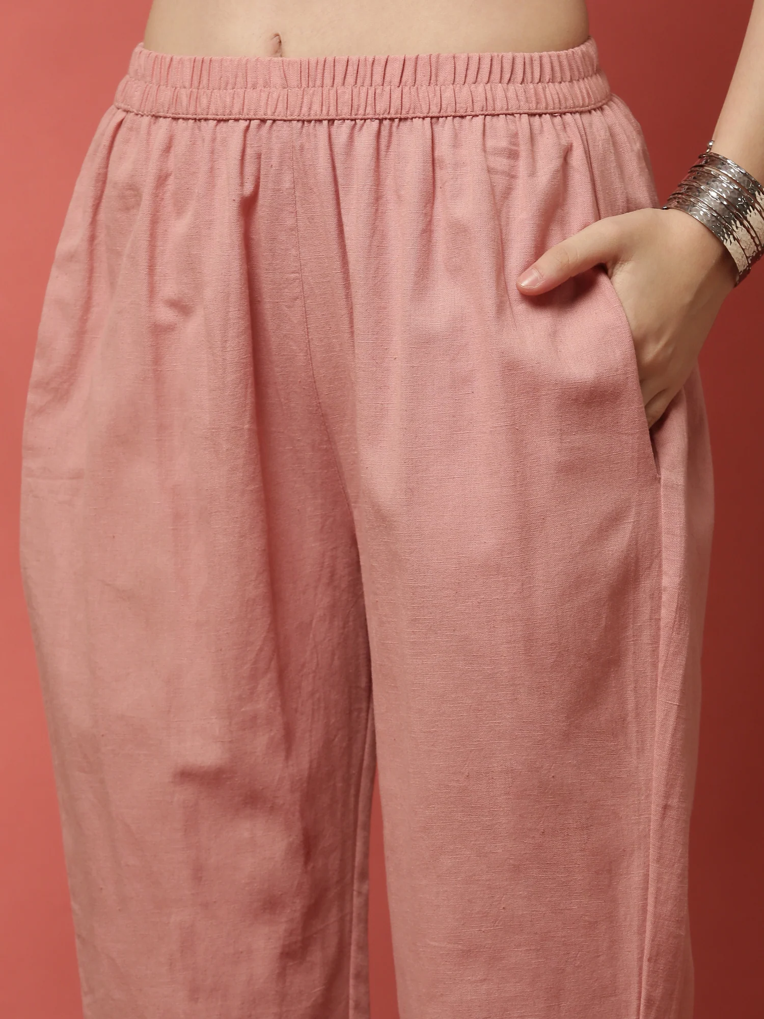 Light pink linen thread embroidery two piece suit set - Image 6
