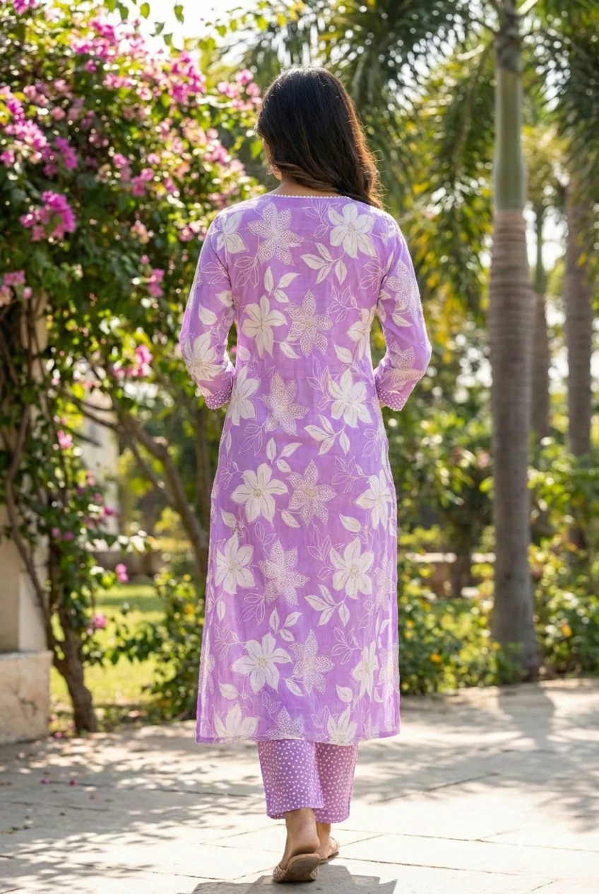 Lilac Cotton Floral Printed Two Piece Set - Image 4