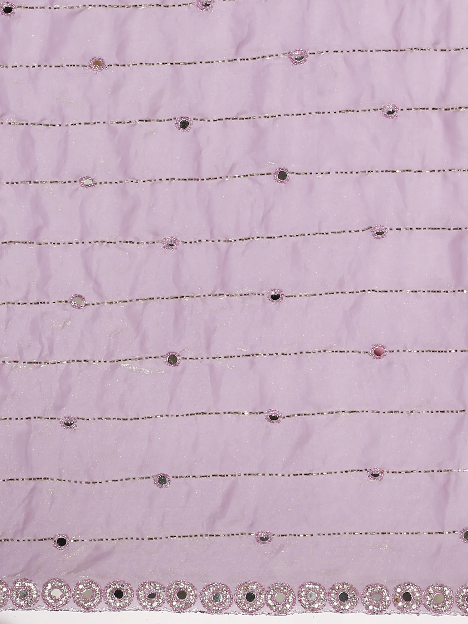 Lilac Jimmy tissue saree with mirror work hand embroidery - Image 5