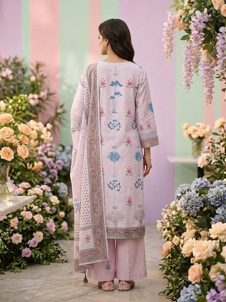 Lilac Rayon Floral Printed Three Piece Set - Image 2