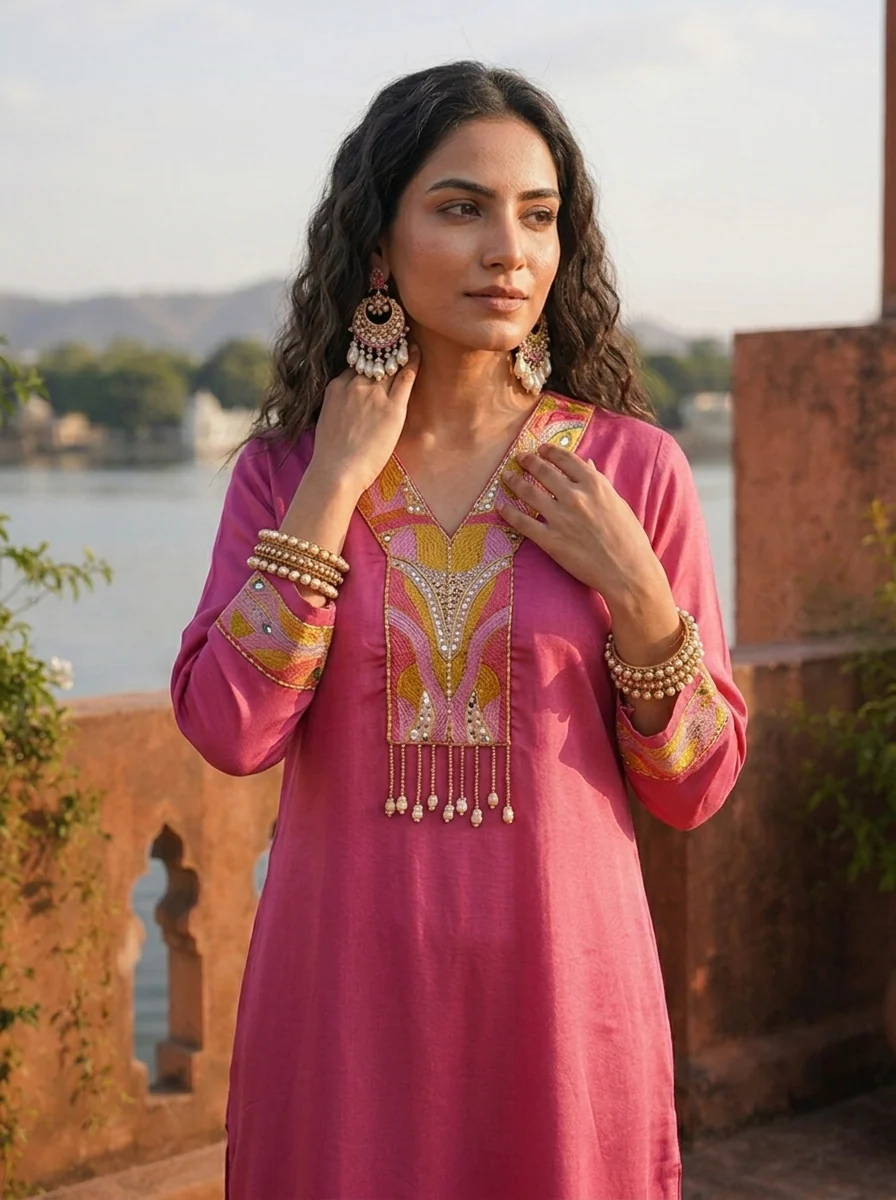 Lilac Rayon Sequins And Thread Embroidered Two Piece Set - Image 4