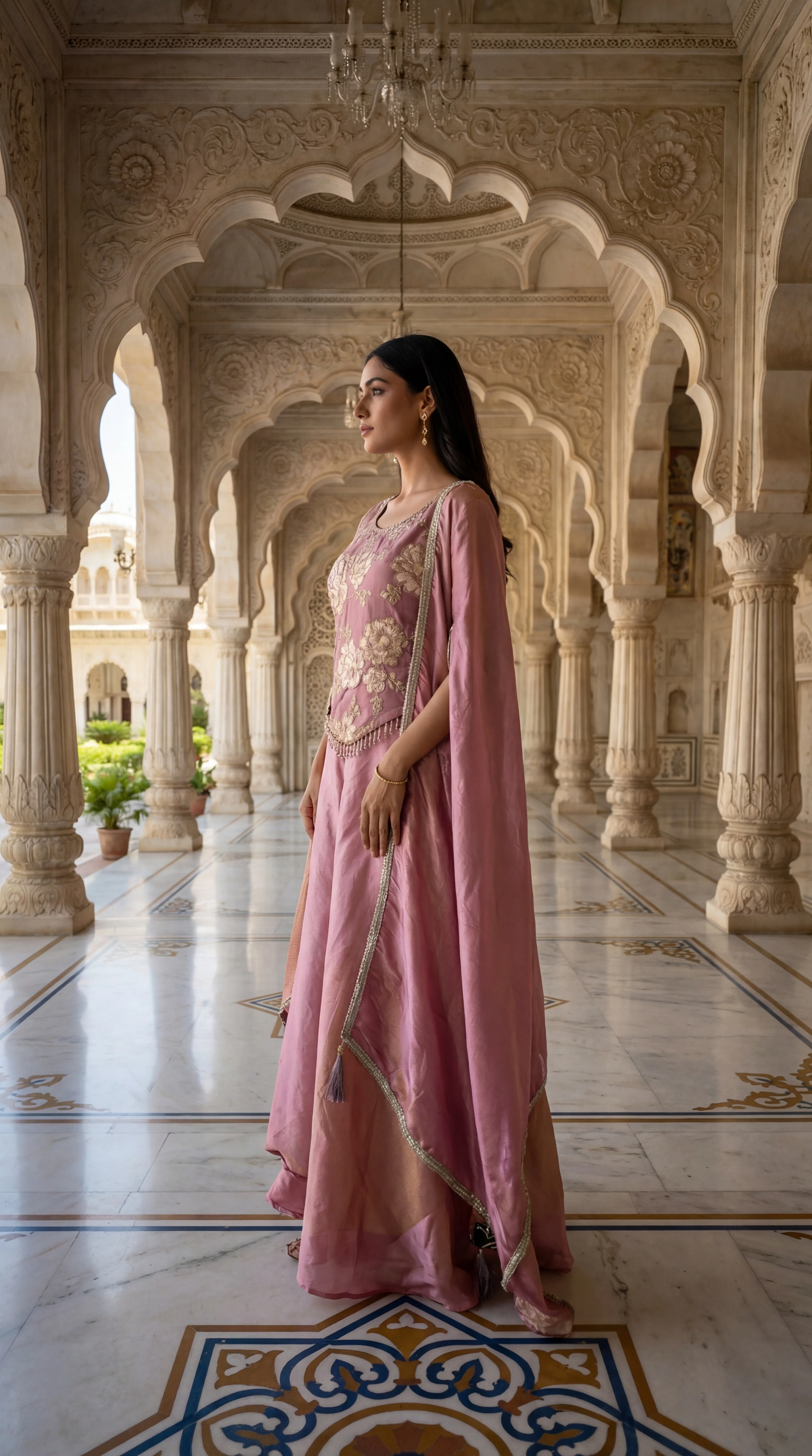 Lilac Tissue Beads And Zari Embroidery Kurti And Palazzo Set - Image 2
