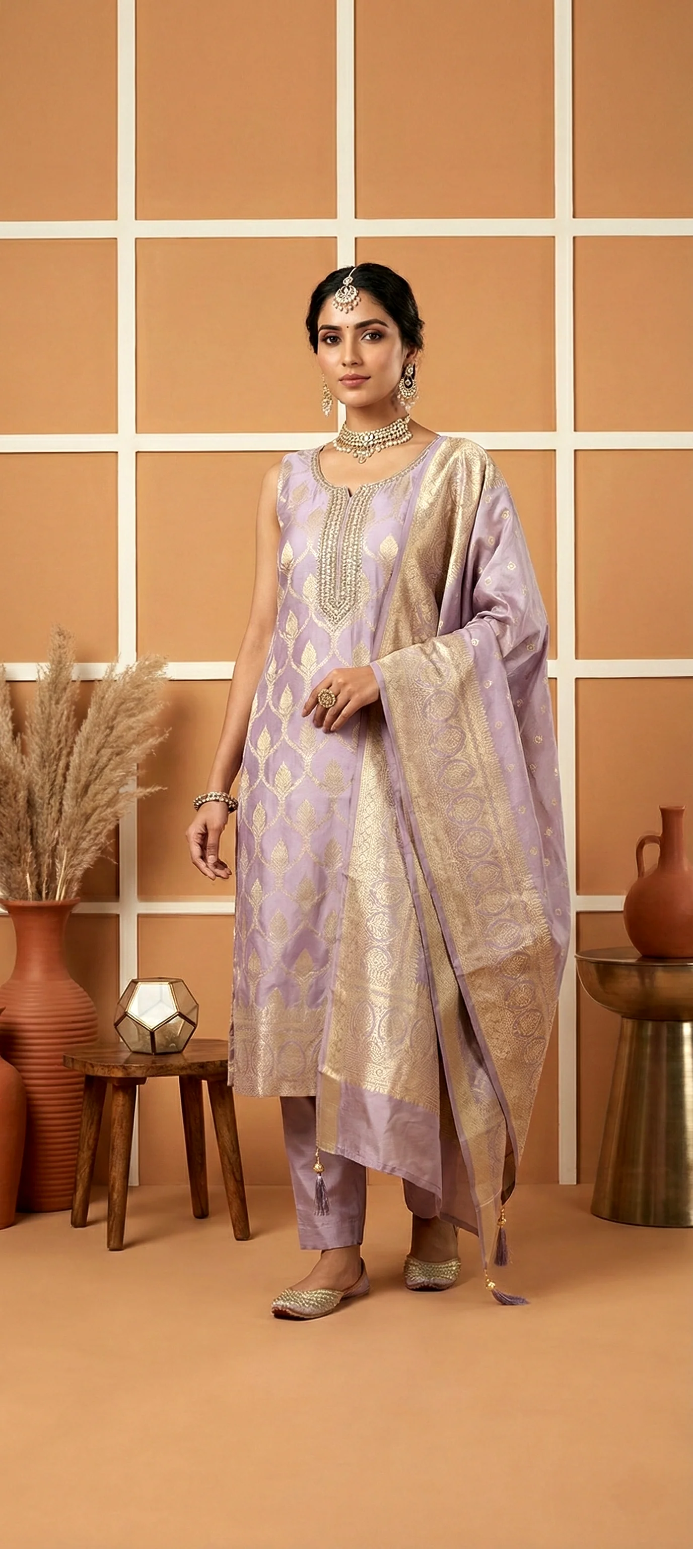 Lilac Tissue Printed Three Piece Set