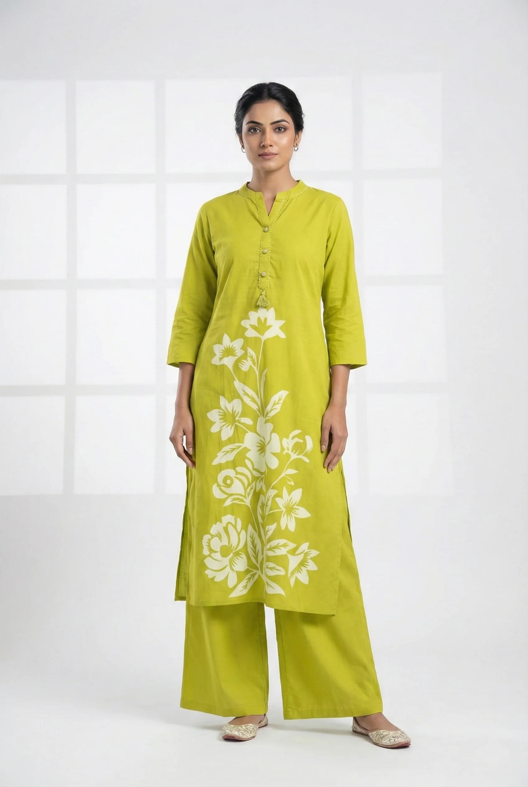 Lime Green Cotton Digital Print Two Piece Set