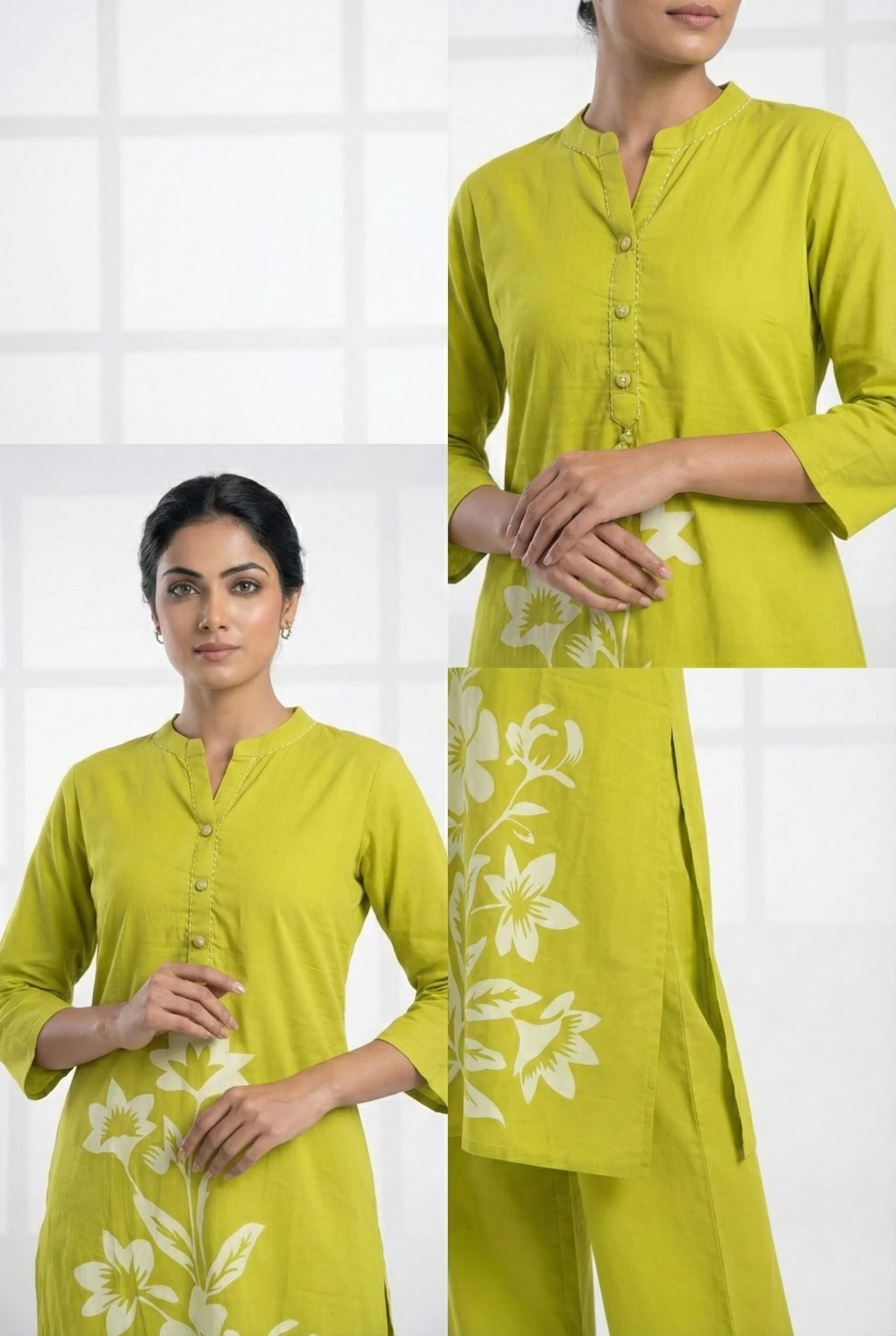 Lime Green Cotton Digital Print Two Piece Set - Image 4
