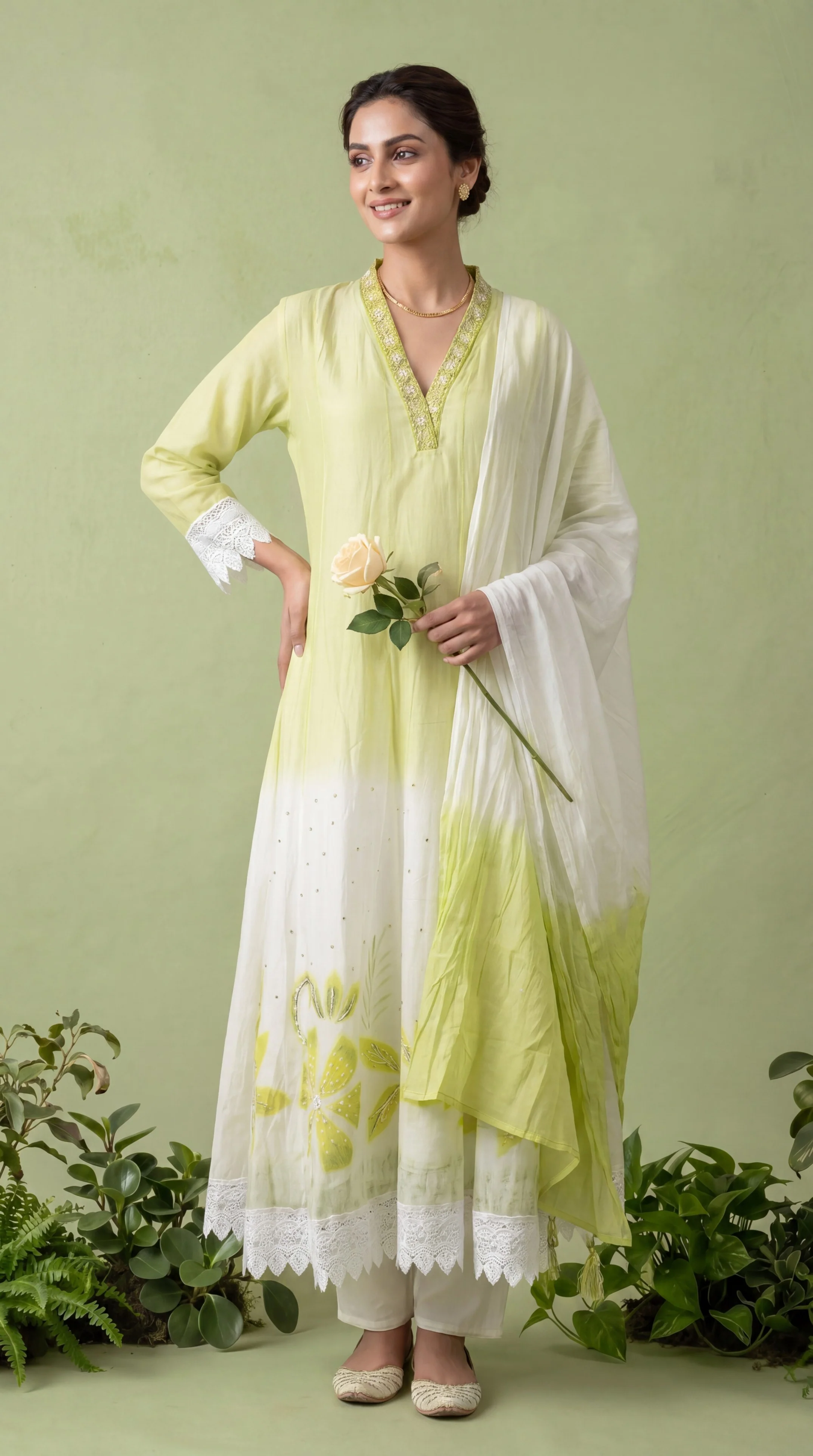 Lime Silk Three Piece Set