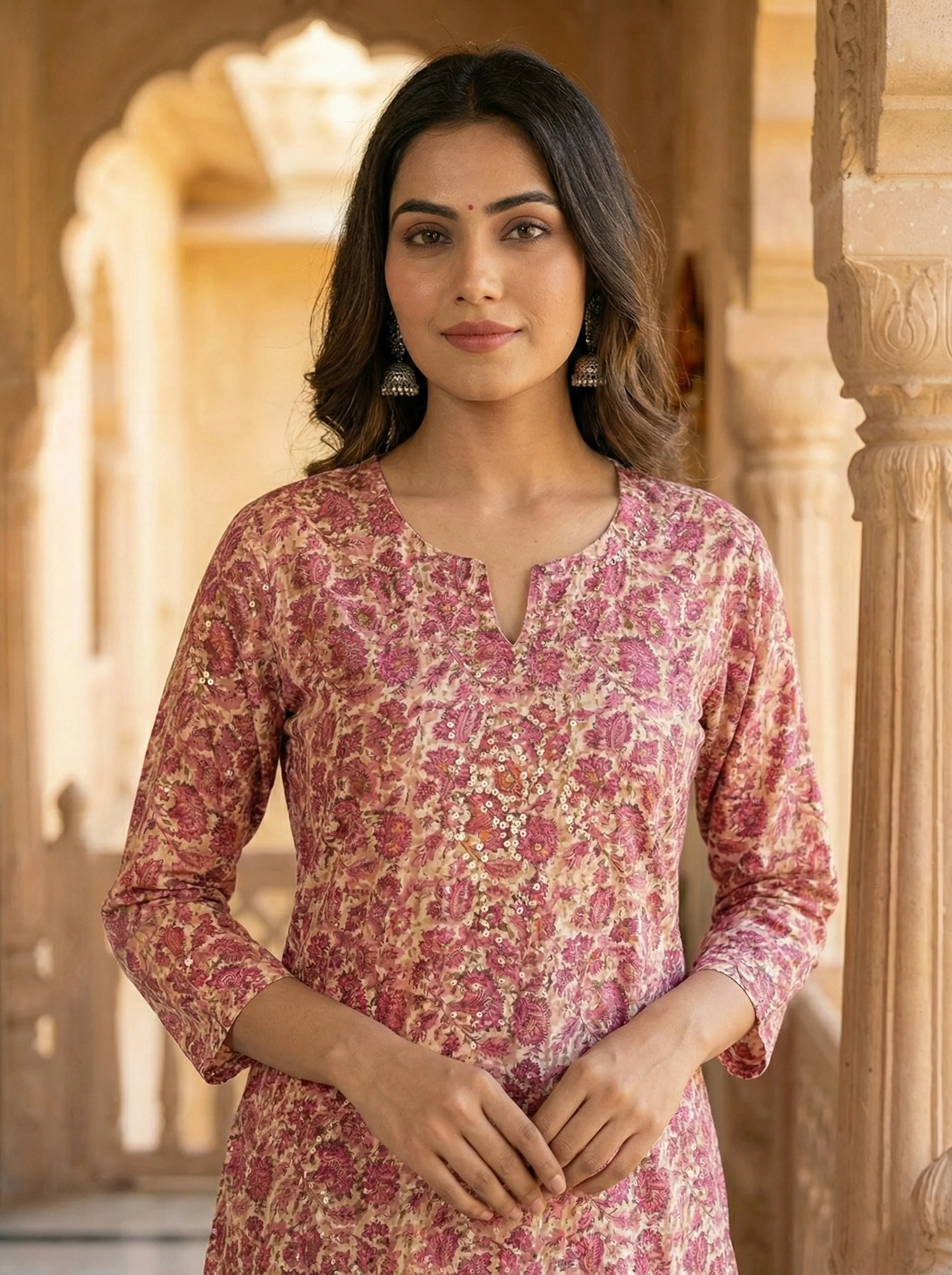 Magenta Cotton Digital Print Kurta - Image 3