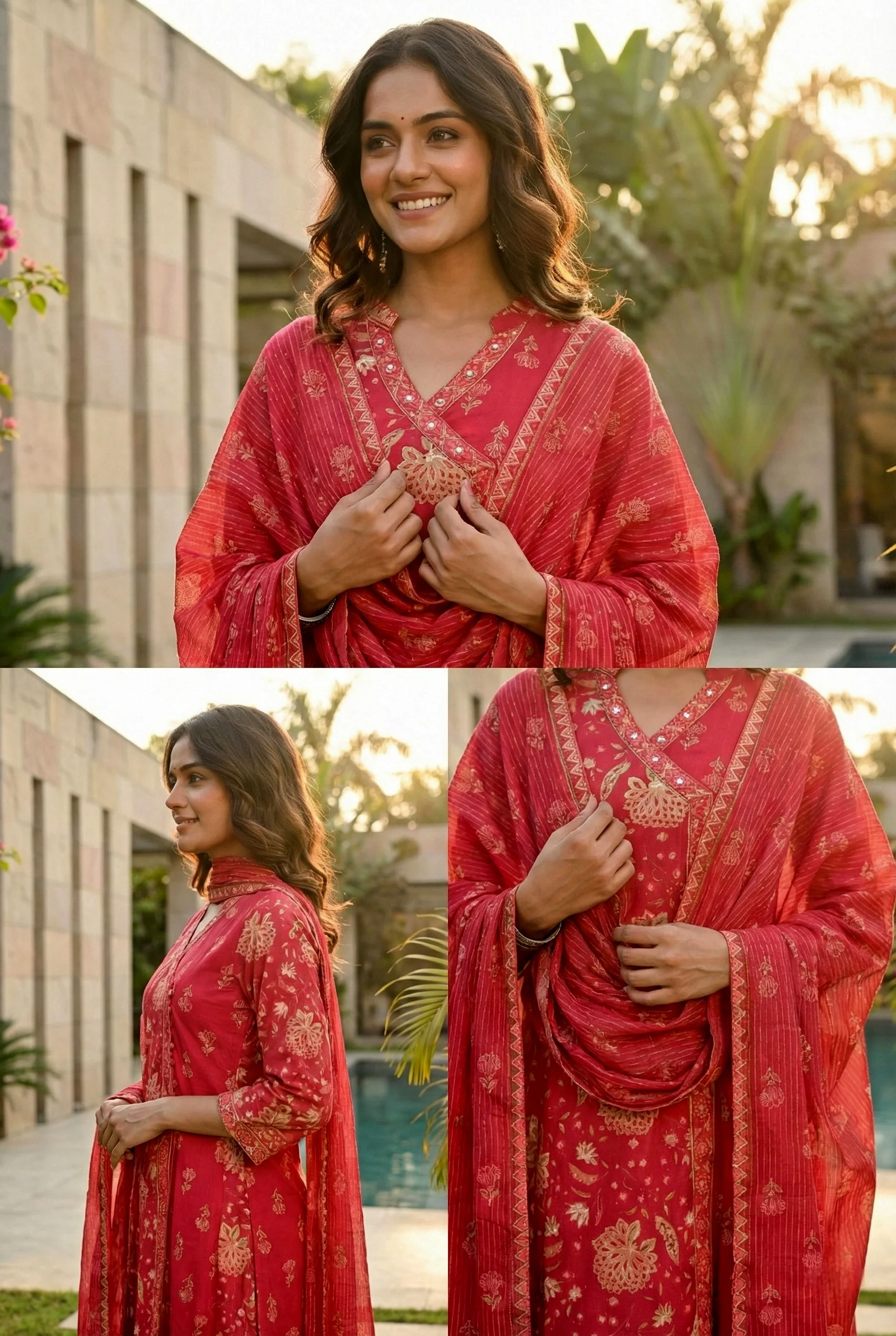Magenta Cotton Thread Embroidery Suit Set - Image 4