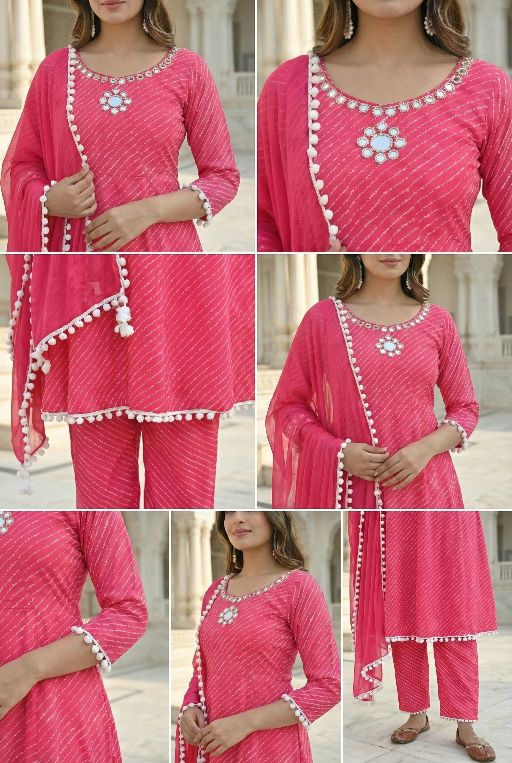 Magenta Georgette Mirror Embroidered Three Piece Set - Image 5