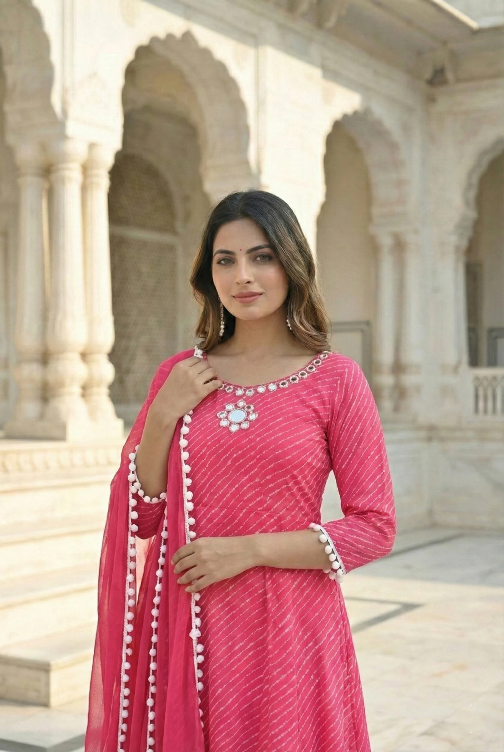 Magenta Georgette Mirror Embroidered Three Piece Set - Image 6