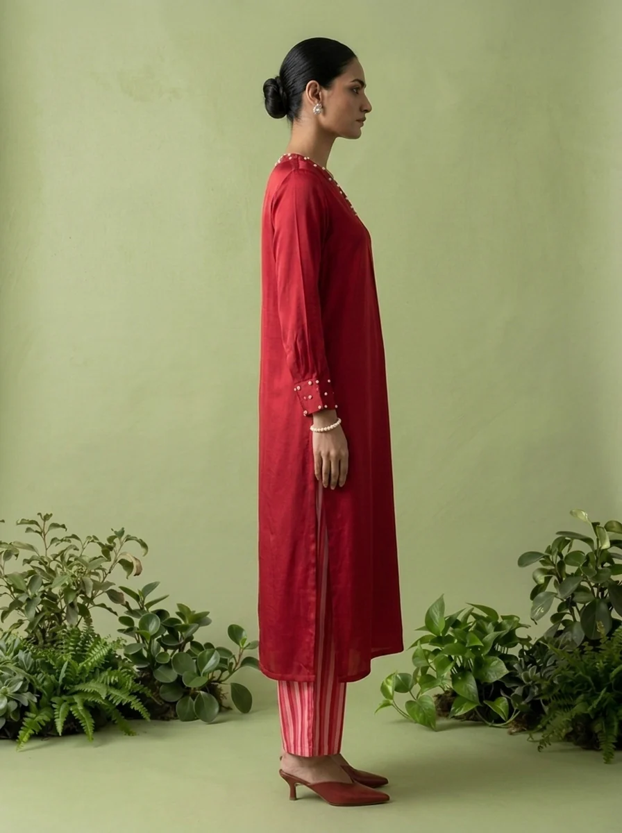 Magenta Linen And Satin Two Piece Set - Image 2