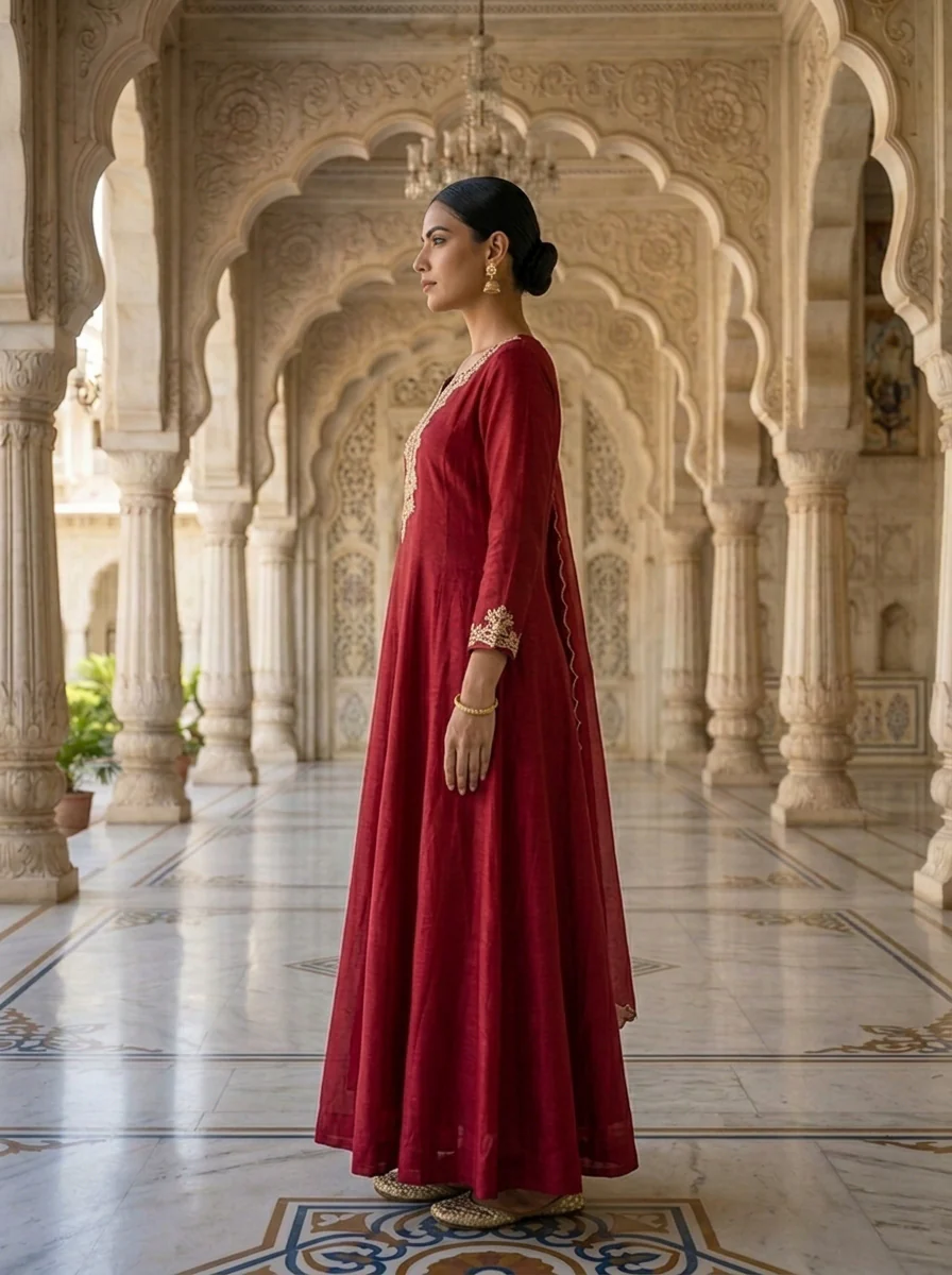 Maroon Chinon Beads And Stone Embroidered Anarkali With Dupatta - Image 2
