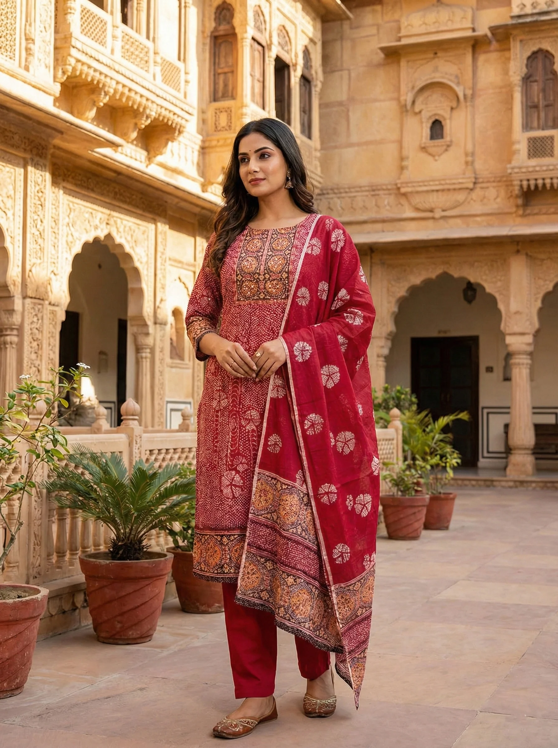 Maroon Cotton Digital Print Three Piece Set - Image 3