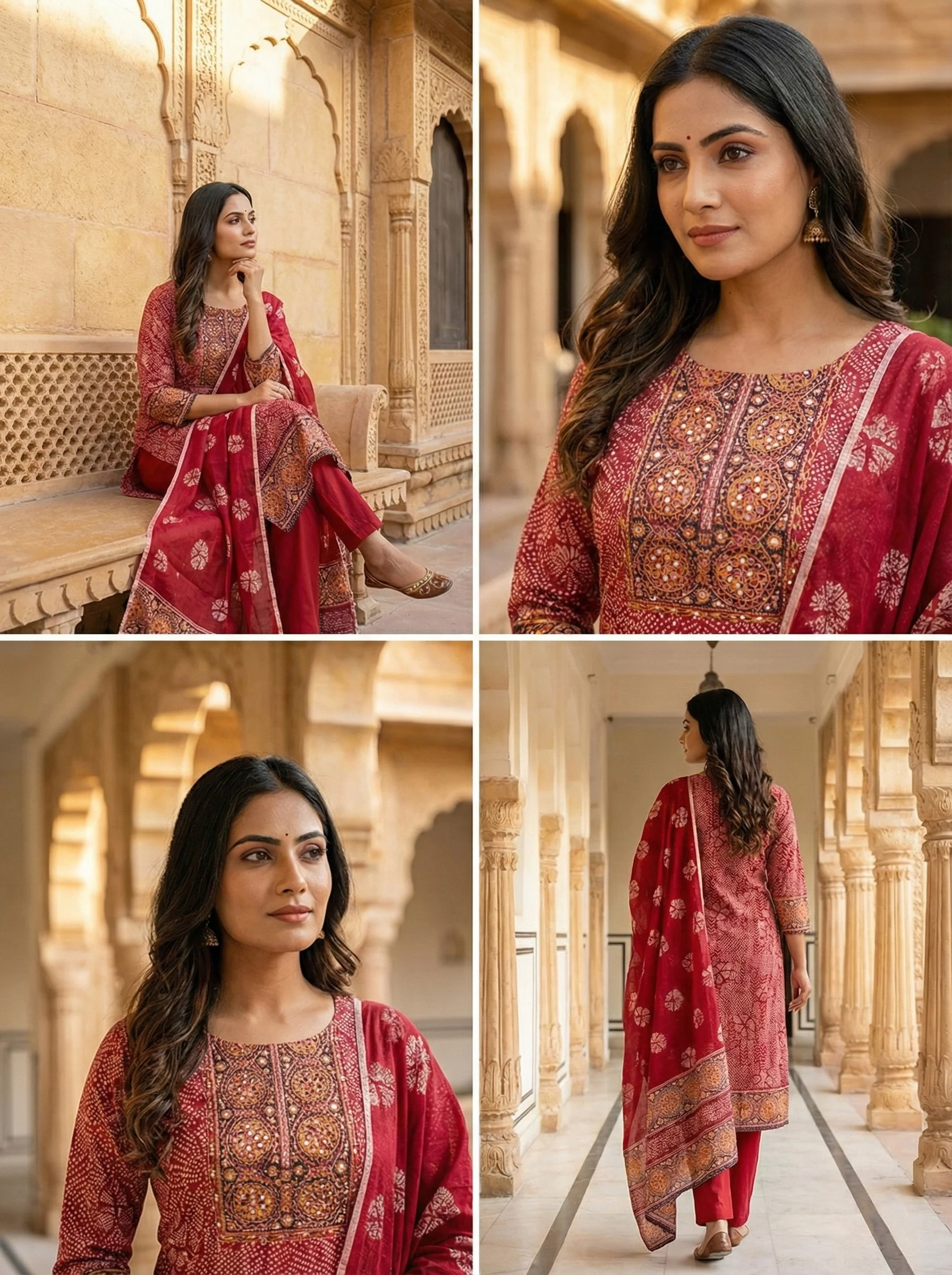 Maroon Cotton Digital Print Three Piece Set - Image 4