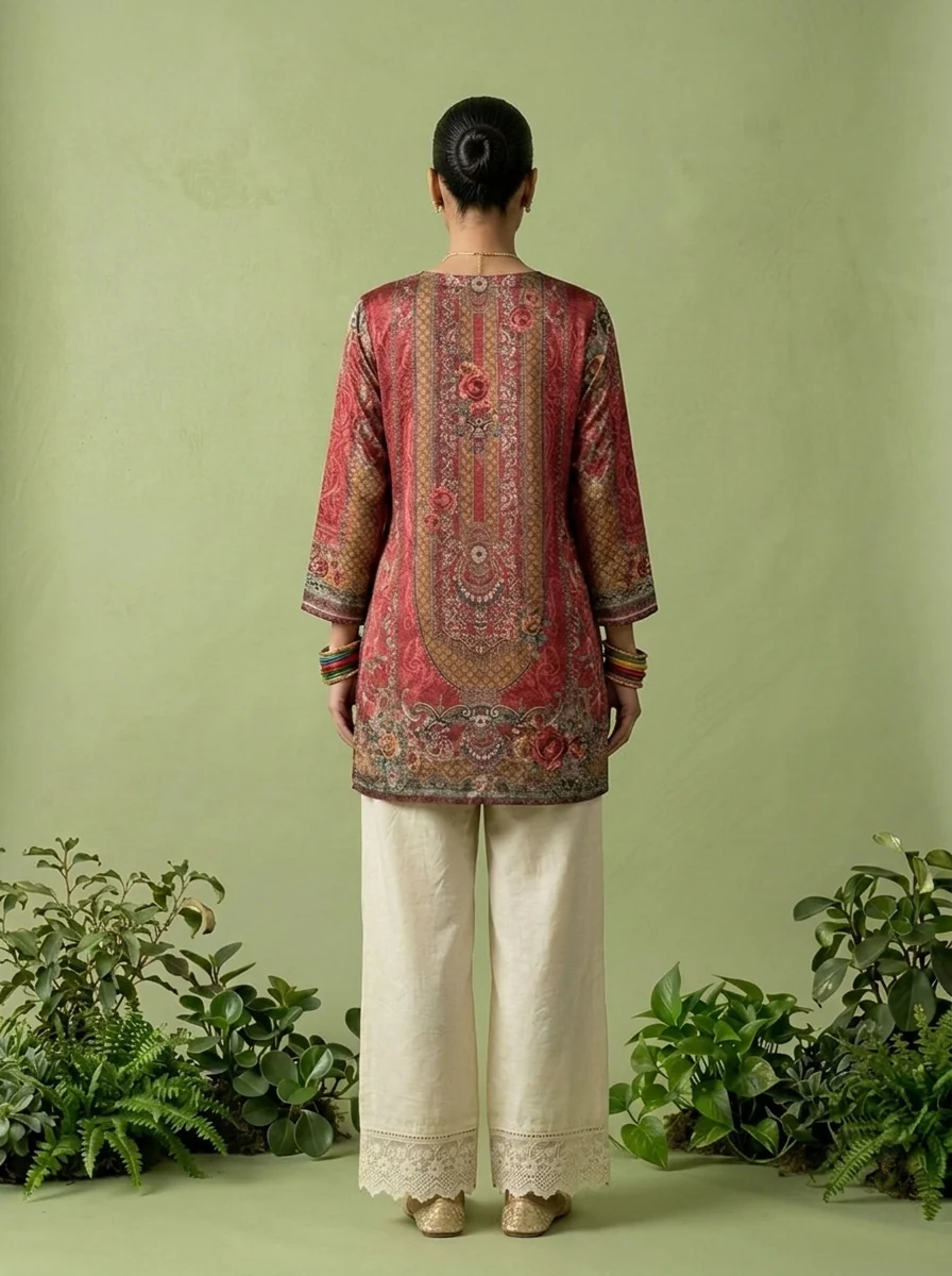 Maroon Crepe Digital Printed Kurti - Image 4