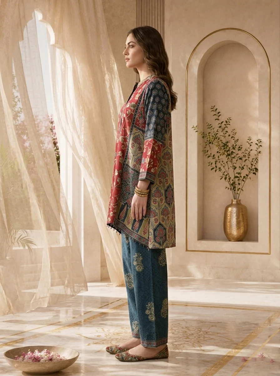 Maroon Crepe Floral Printed Co-ord Set - Image 2