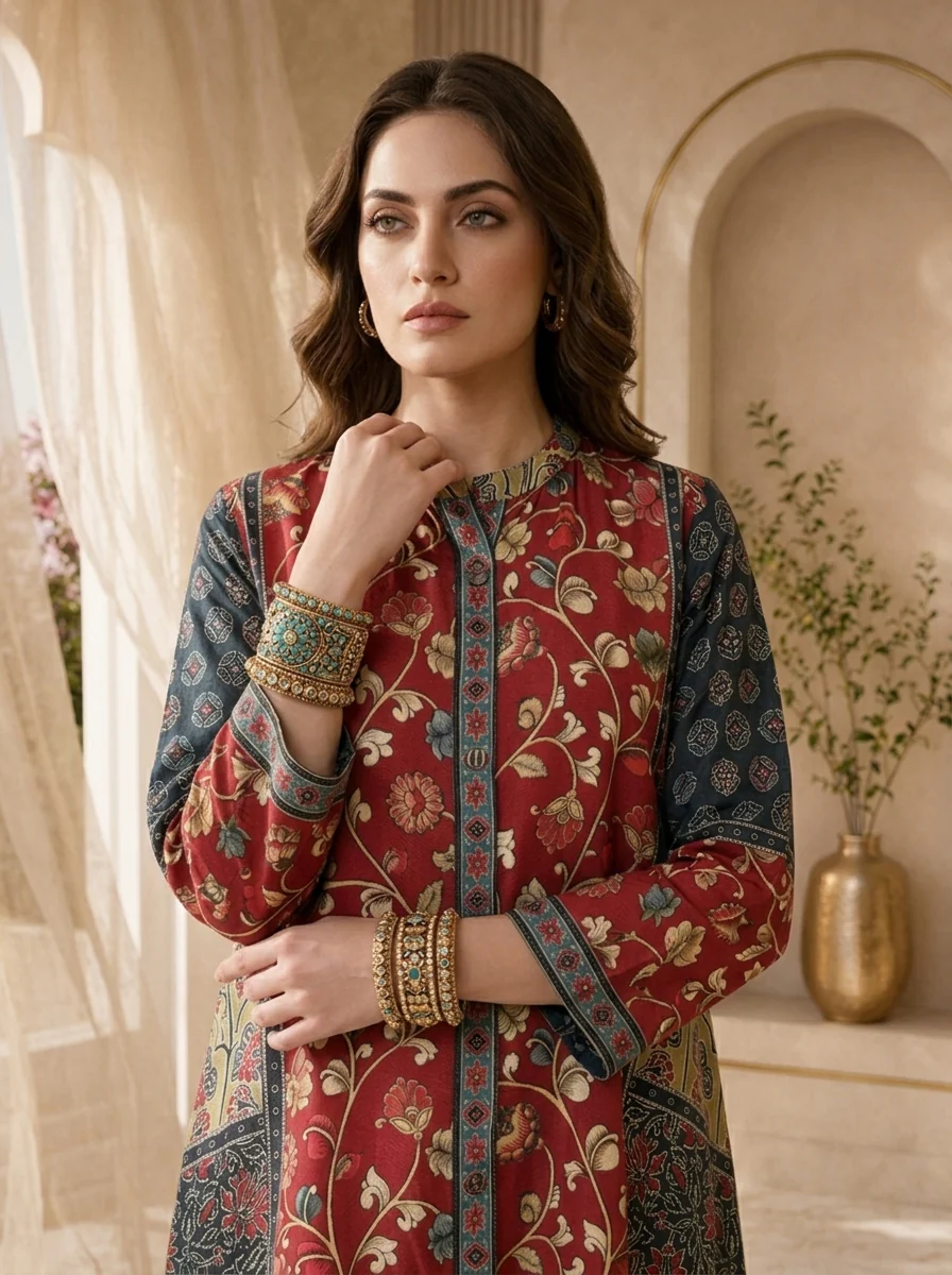 Maroon Crepe Floral Printed Co-ord Set - Image 3