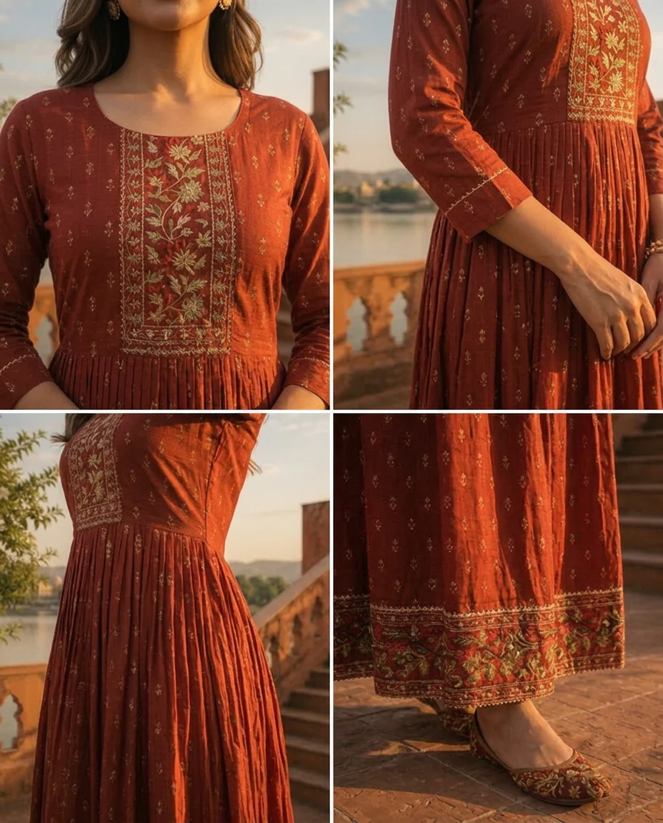 Maroon Crepe Gold Foil Buti Printed Dress - Image 5