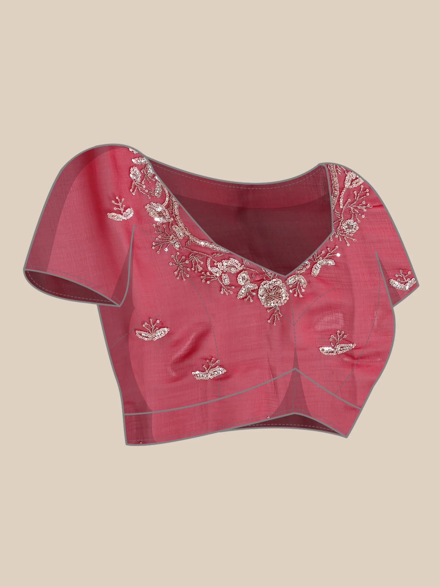 Maroon Organza Aari Embroidery Saree - Image 7