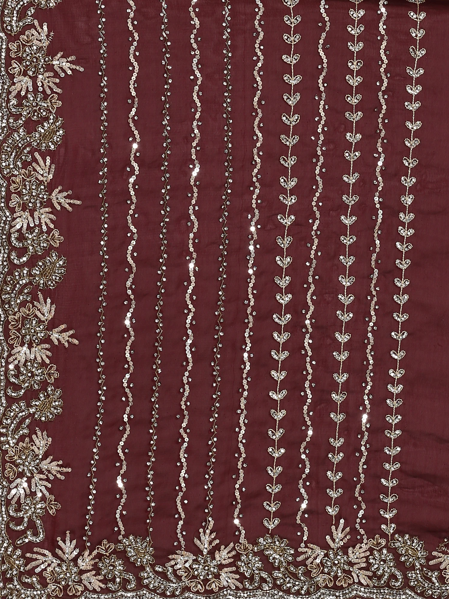 Maroon Swarovski & Cut Dana Hand Embroidered Saree - Image 6