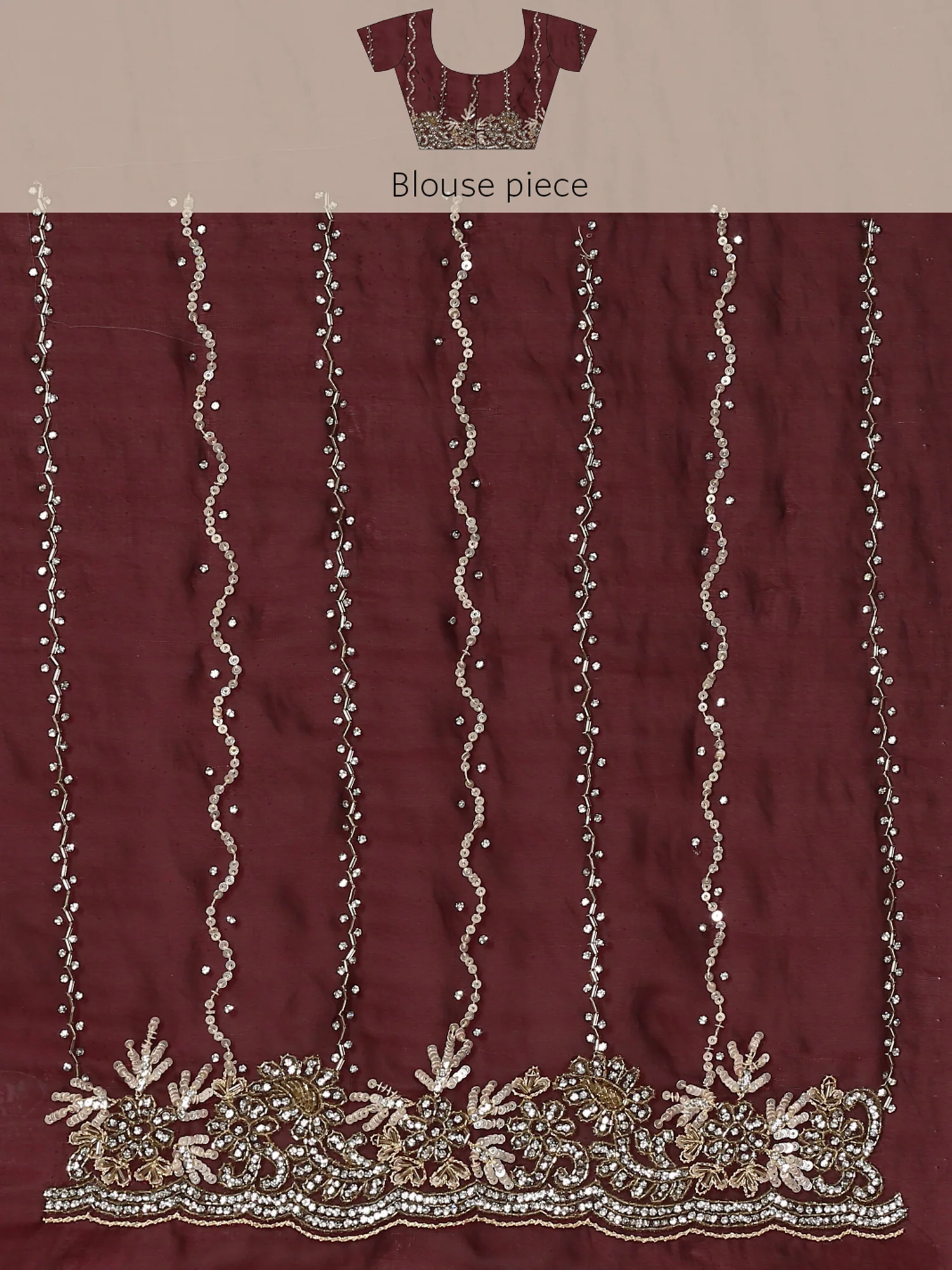 Maroon Swarovski & Cut Dana Hand Embroidered Saree - Image 8