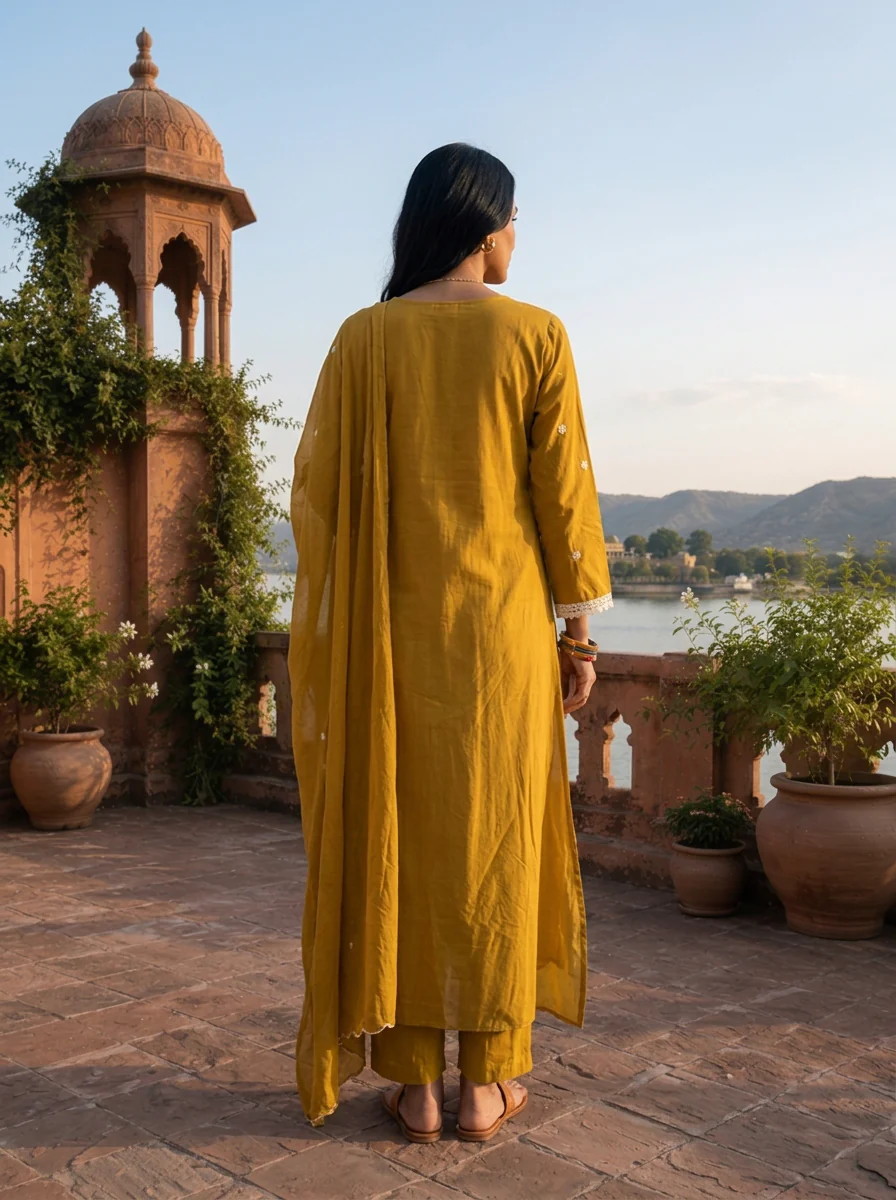 Mehadi Green Cotton Thread Floral Jaal Embroidered Three Piece Set - Image 2