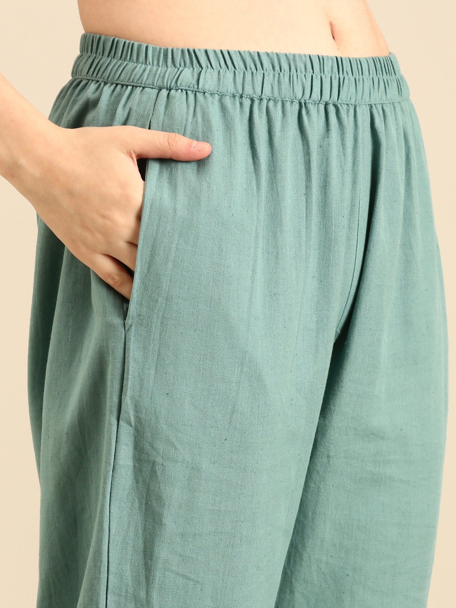 Mint green linen thread embroidery two piece suit set - Image 6