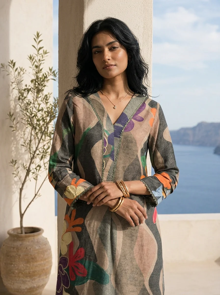 Multi Abstract And Floral Printed Rayon Kurta - Image 3