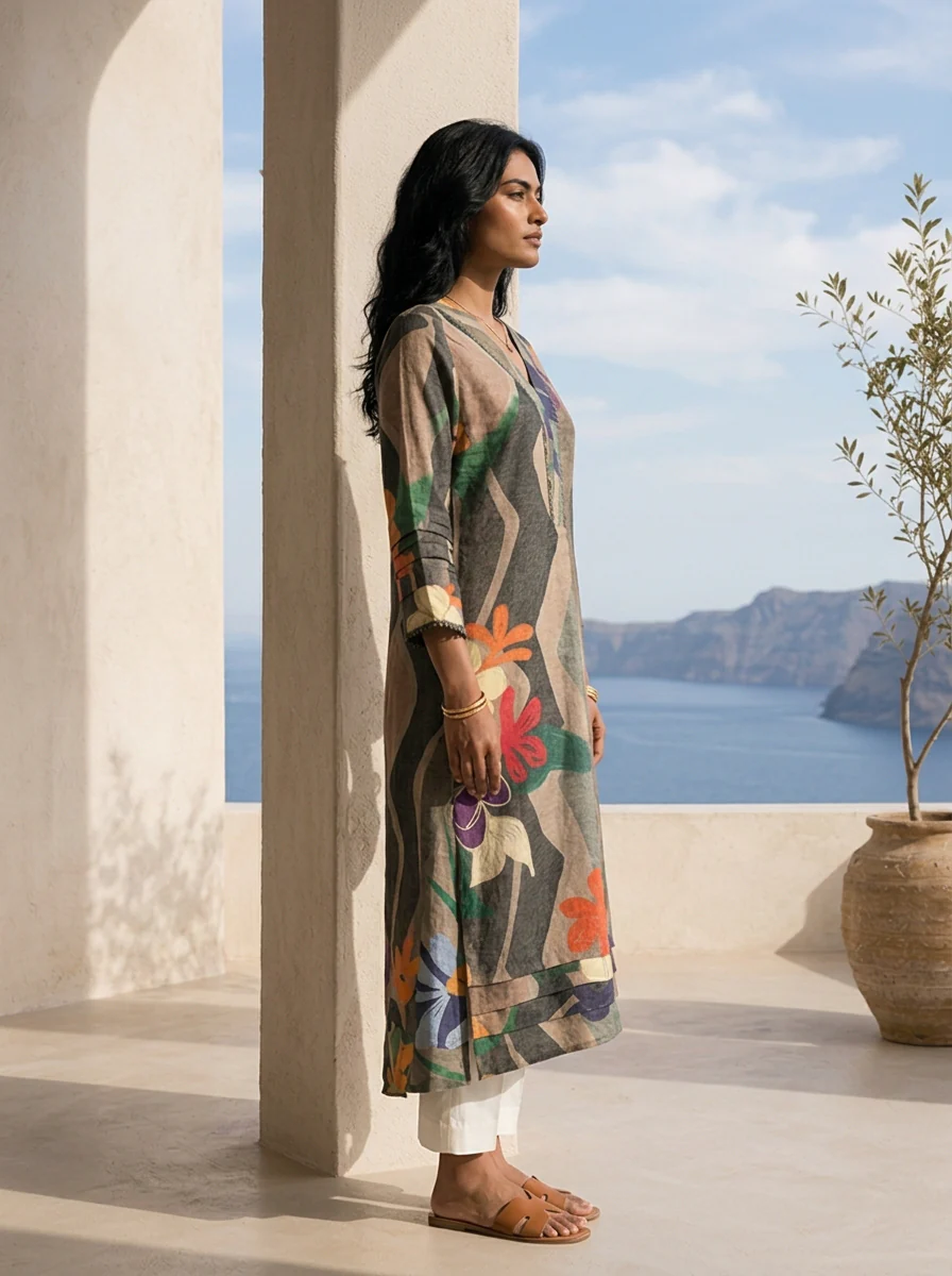 Multi Abstract And Floral Printed Rayon Kurta - Image 5