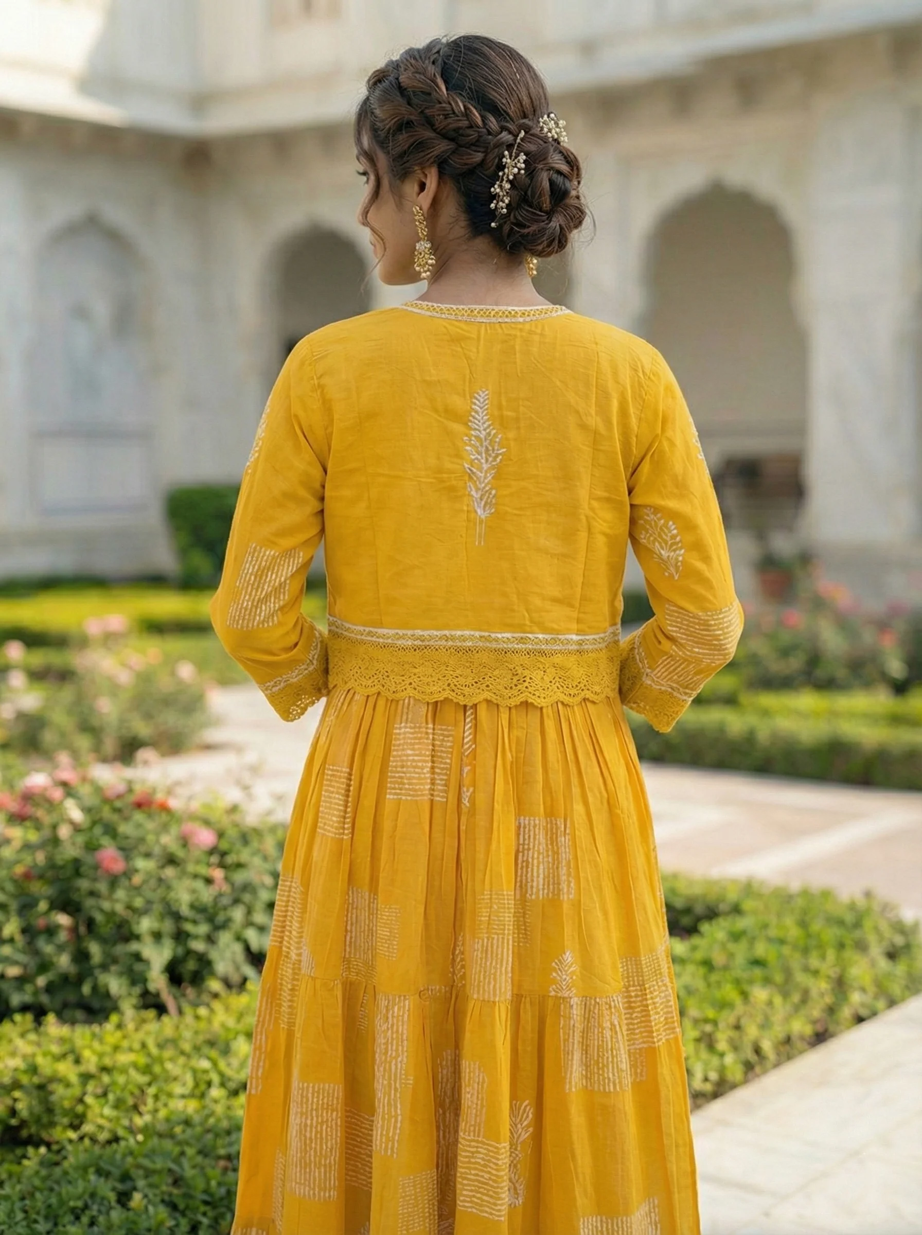 Mustard Cotton Digital Print Long Dress - Image 4