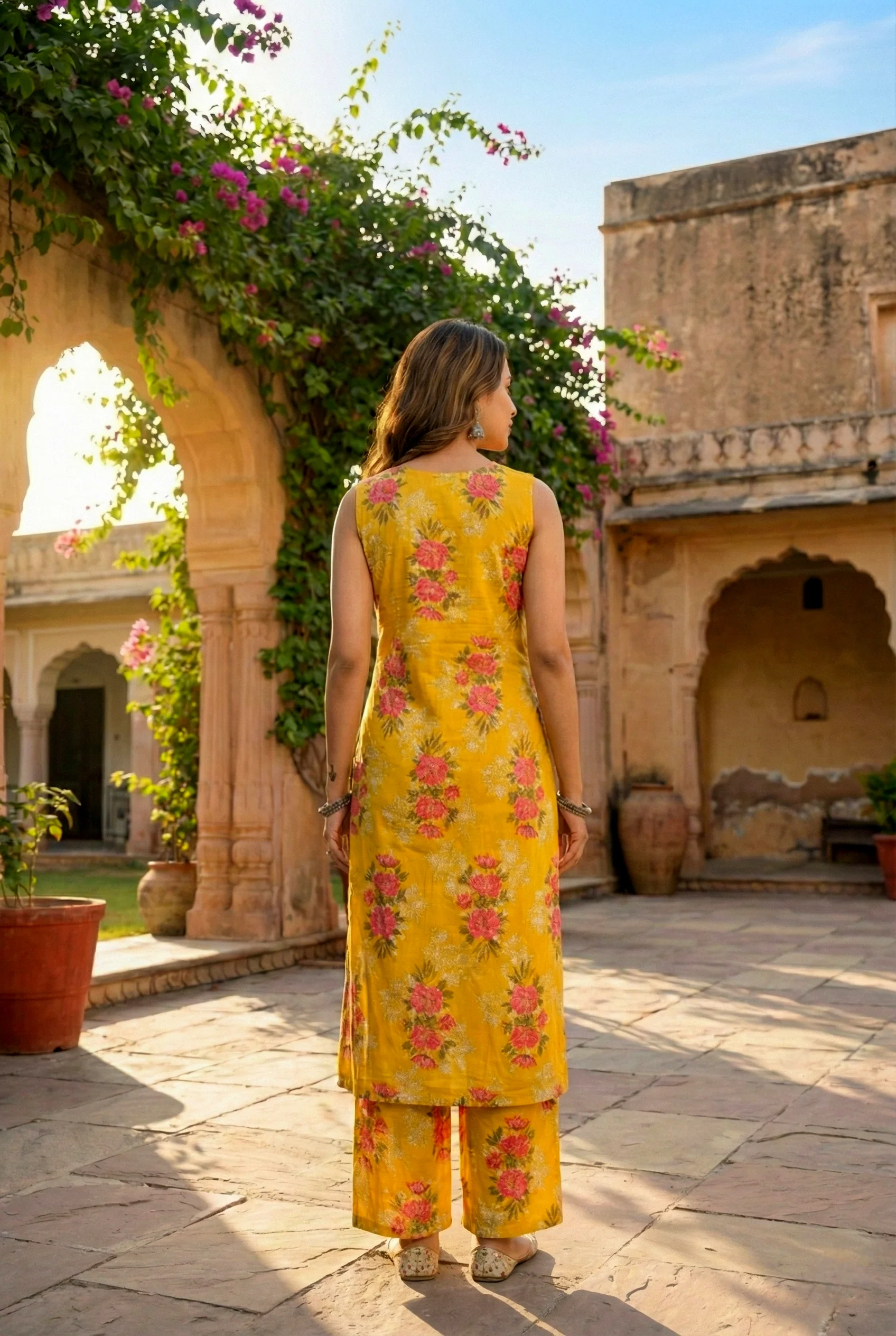 Mustard Cotton Floral Digital Printed Two Piece Set - Image 3