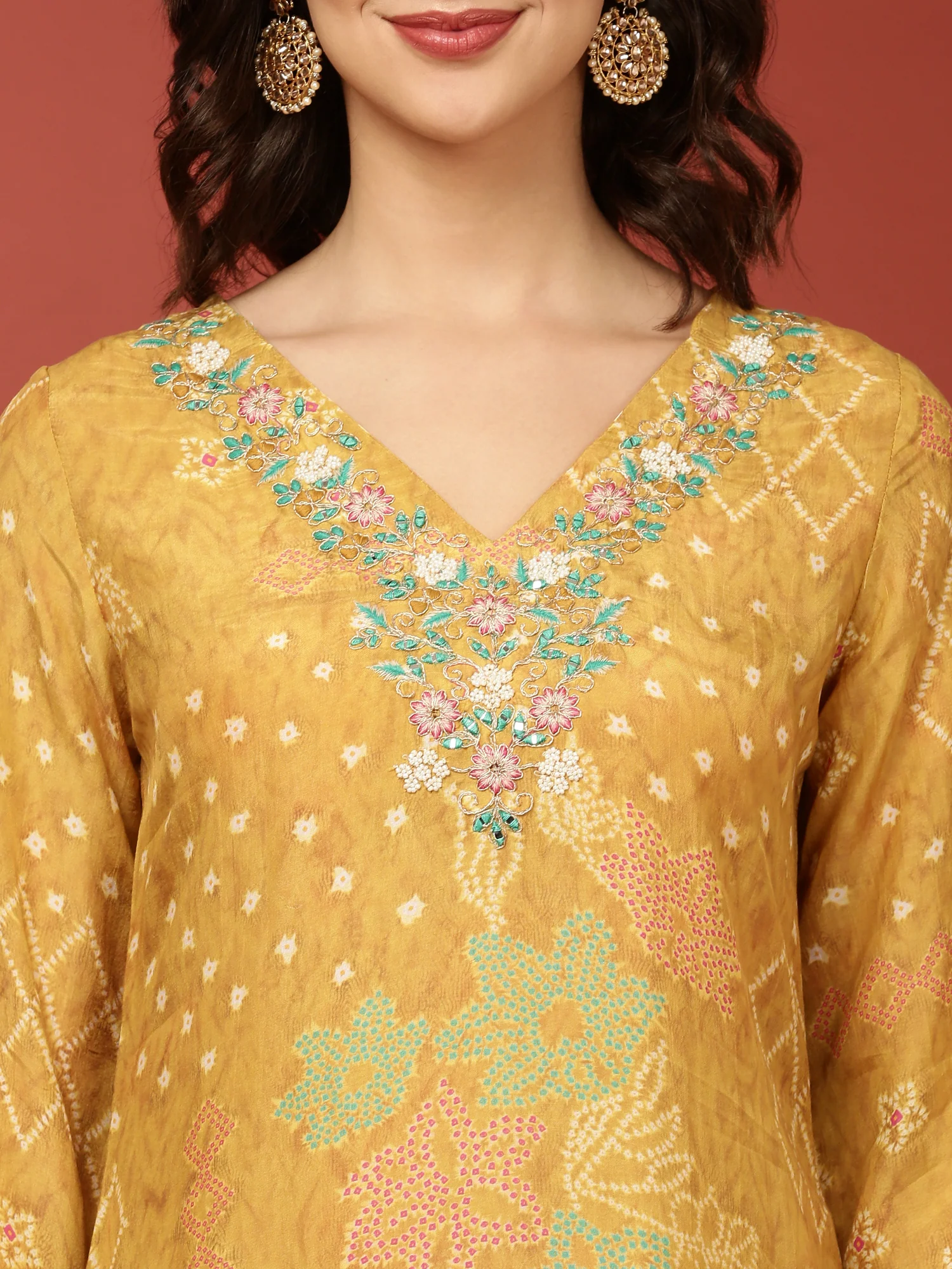 Mustard Crepe Printed Three Piece Set - Image 5