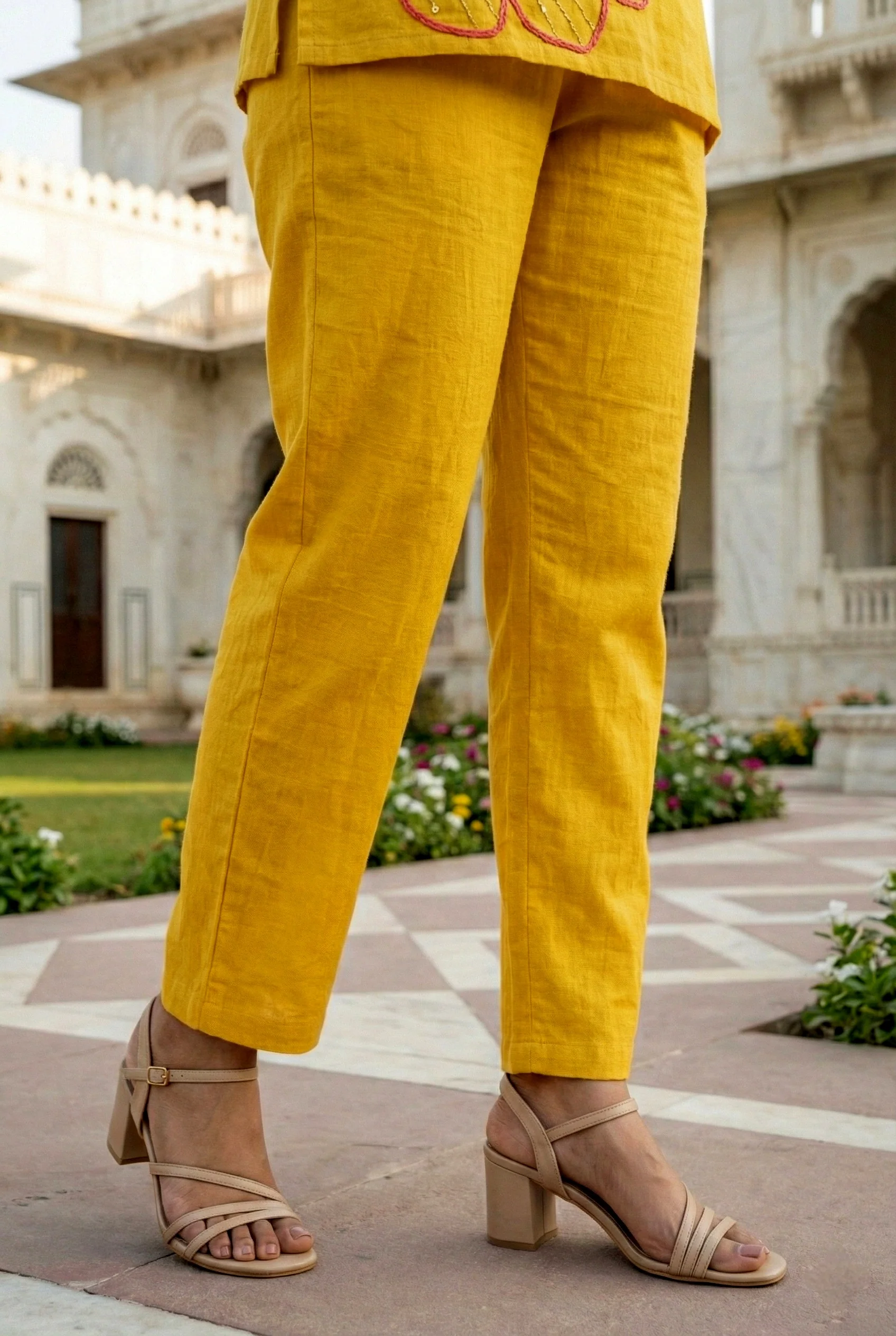 Mustard Linen Hand Embroidered Two Piece Set - Image 6