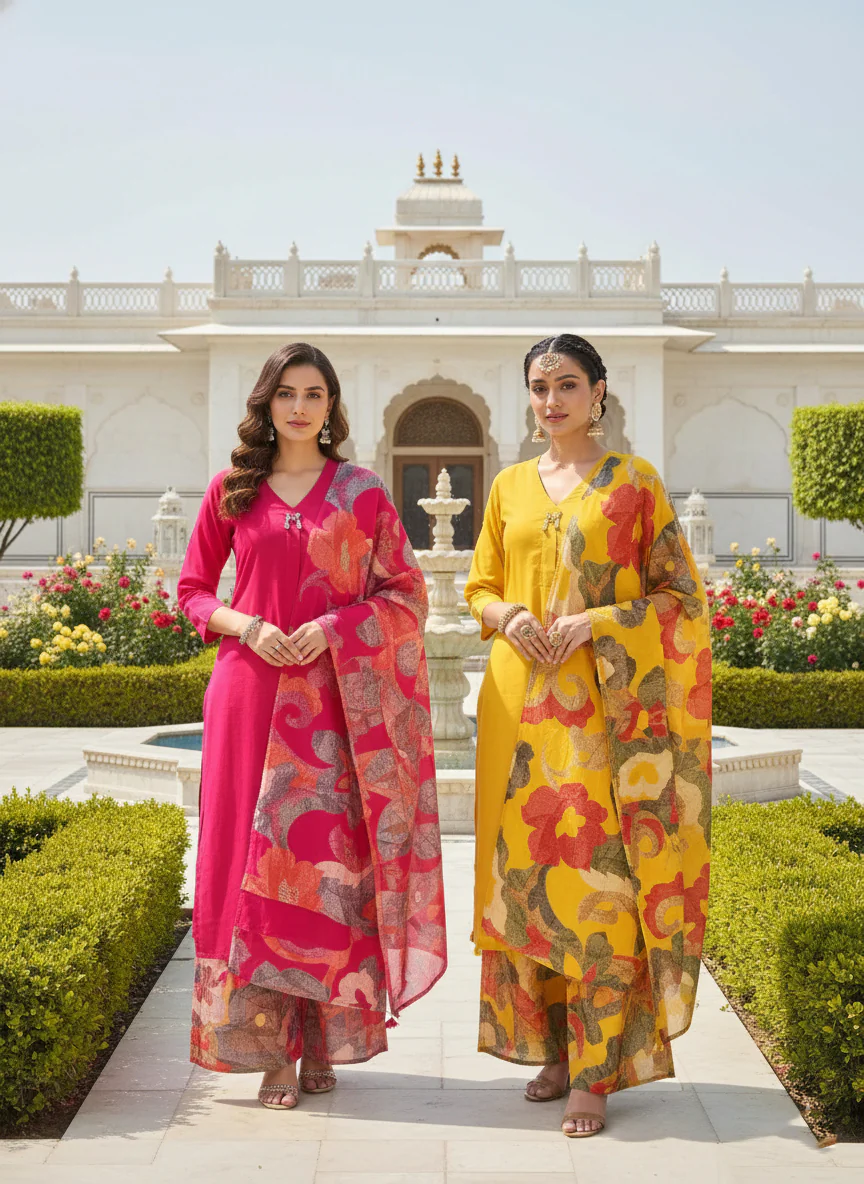 Mustard Muslin Three Piece Set - Image 3