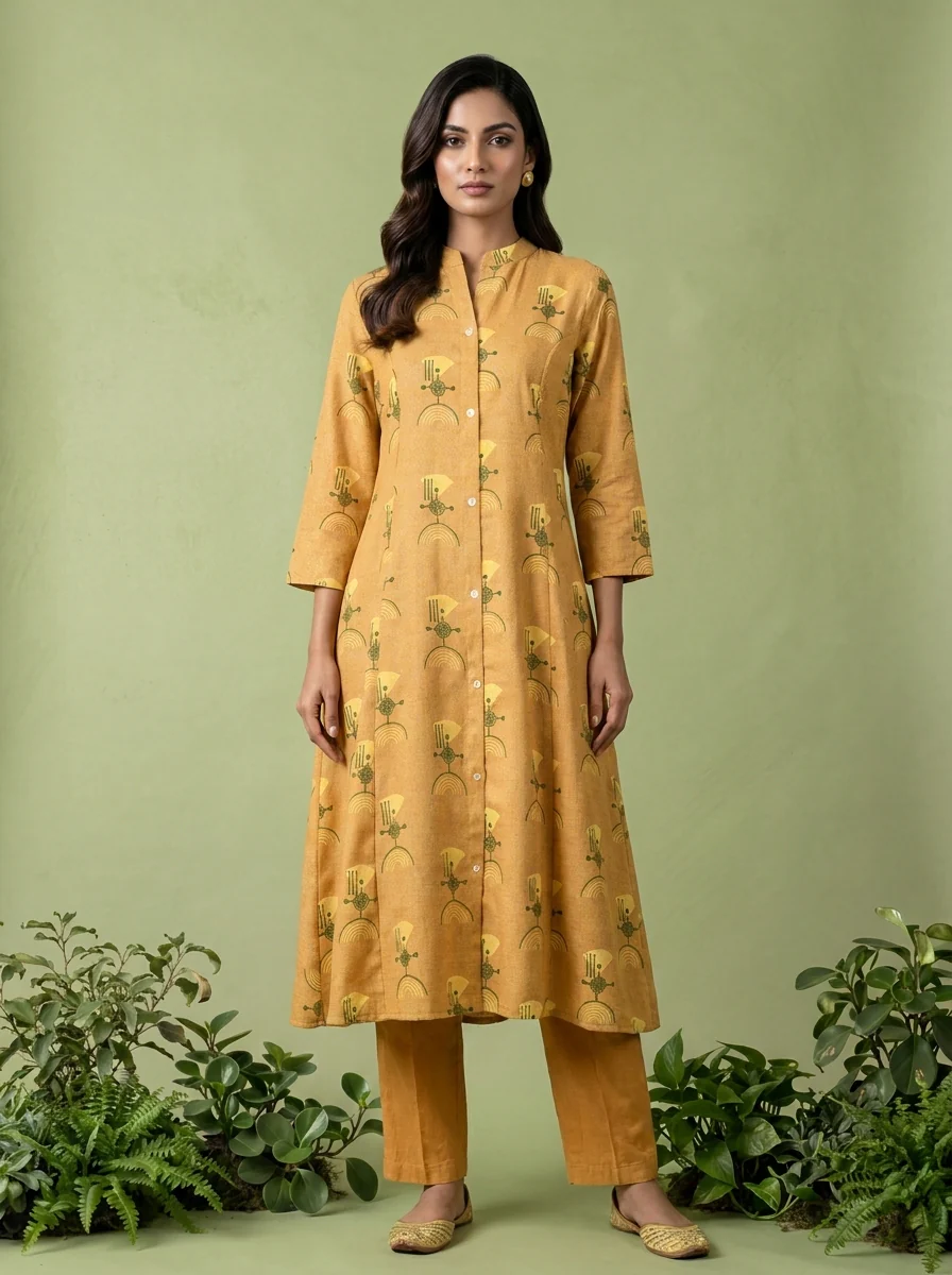 Mustard Printed Linen Two Piece Set - Image 2