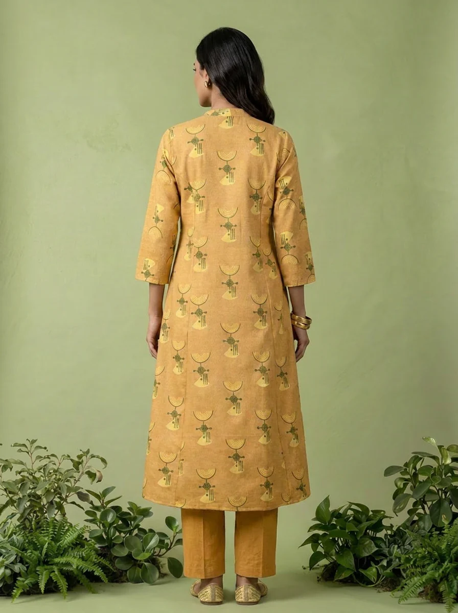 Mustard Printed Linen Two Piece Set - Image 3