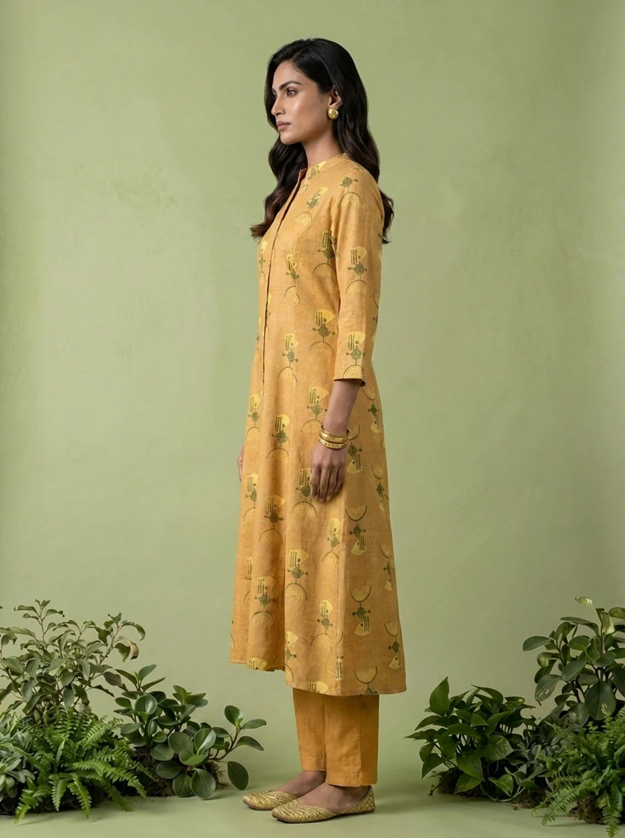 Mustard Printed Linen Two Piece Set - Image 4