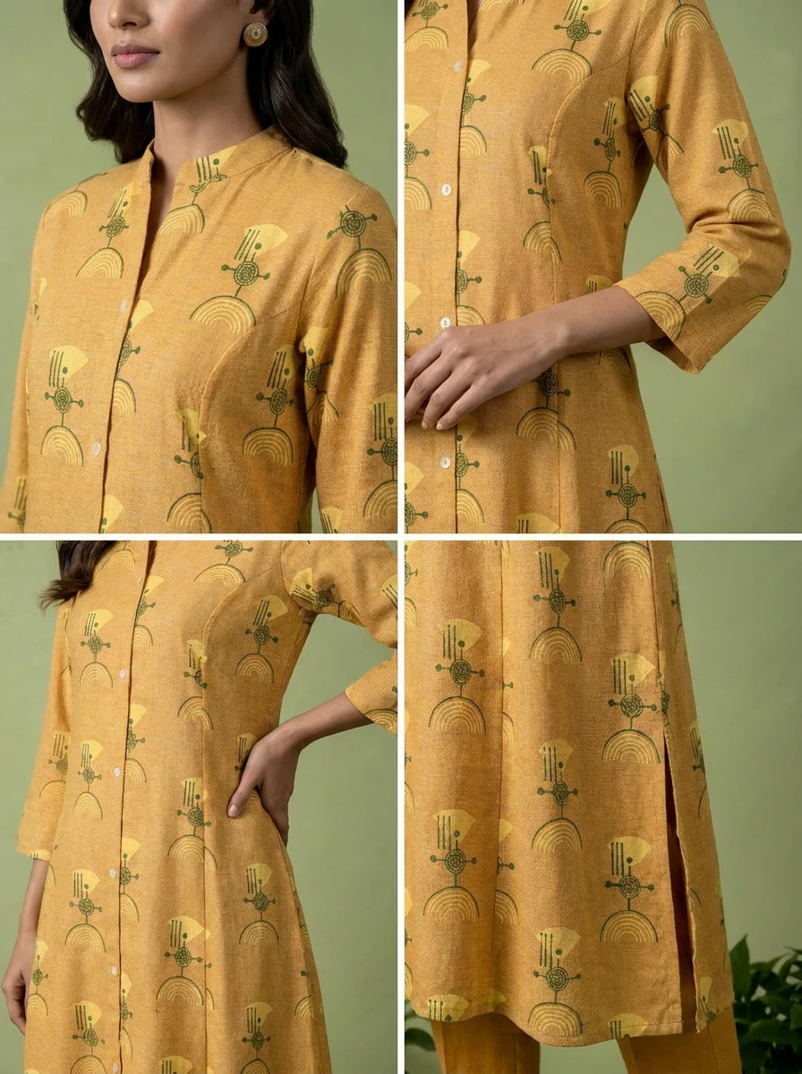 Mustard Printed Linen Two Piece Set - Image 5