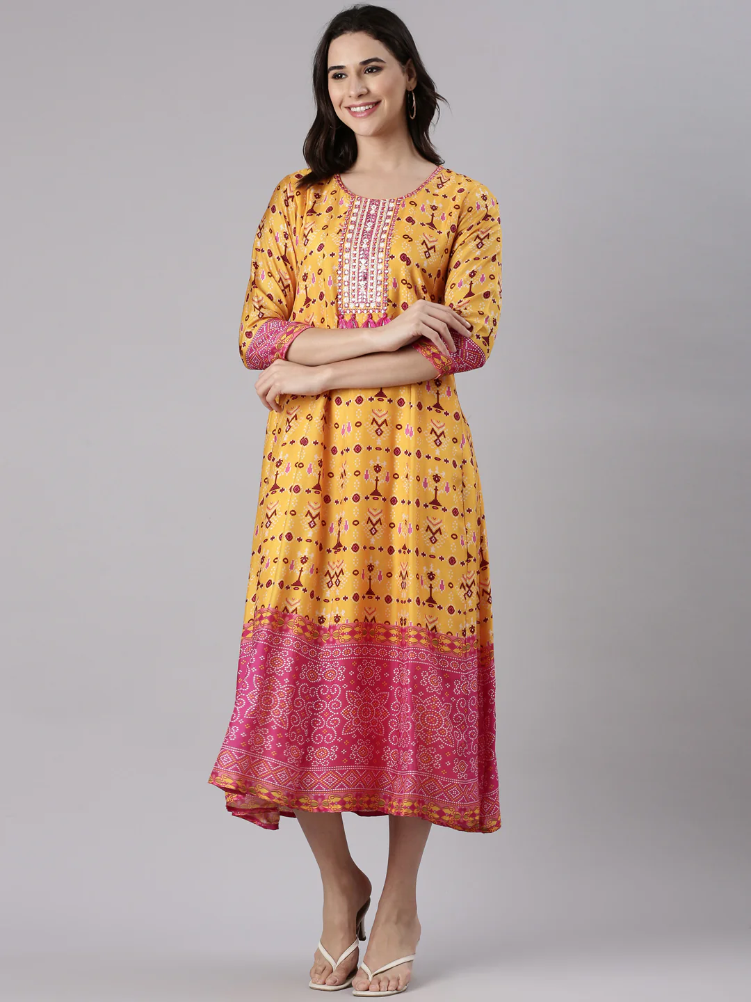 Mustard Silk Long Anarkali Kurta - Image 5