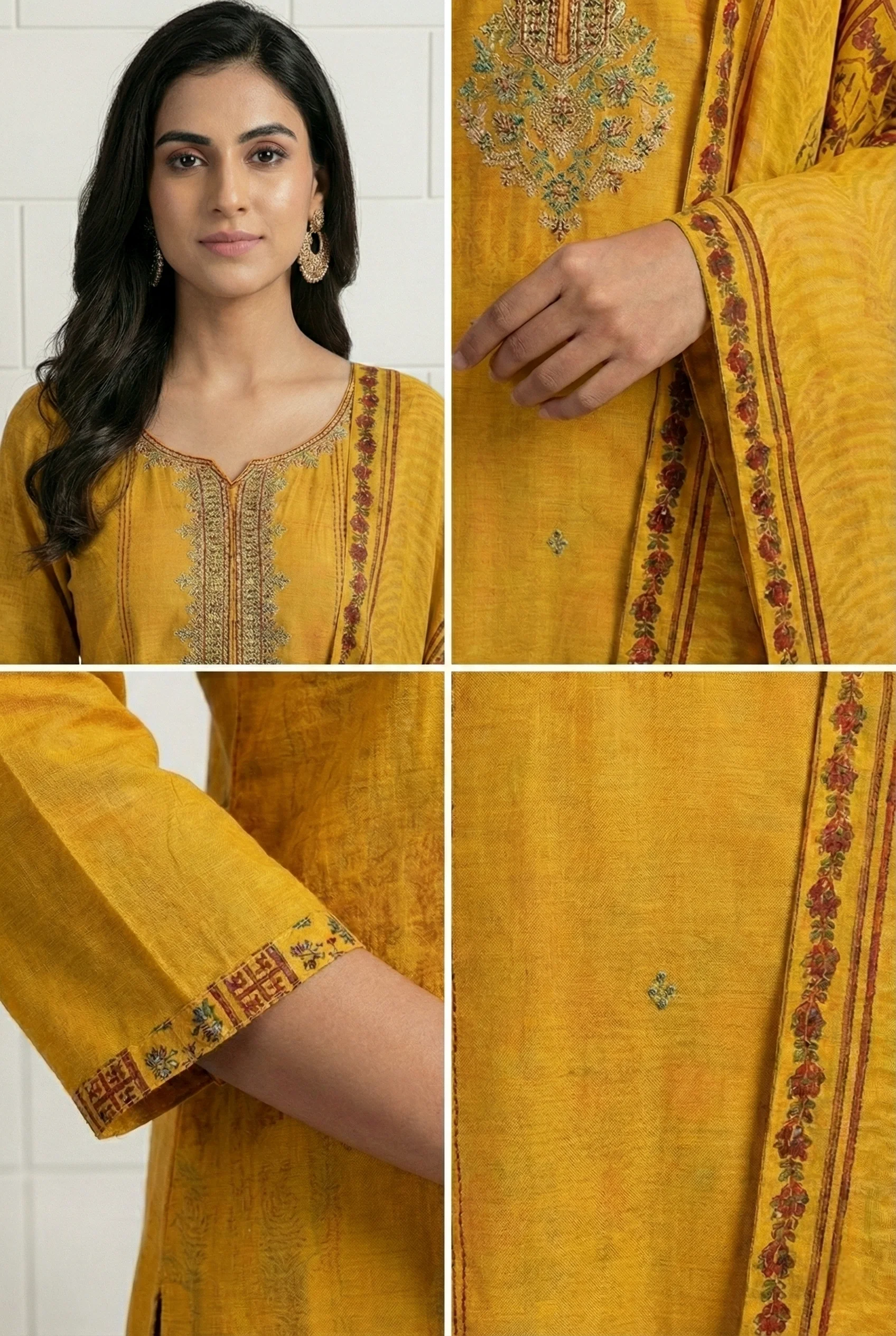 Mustard Silk Printed Three Piece Set - Image 3