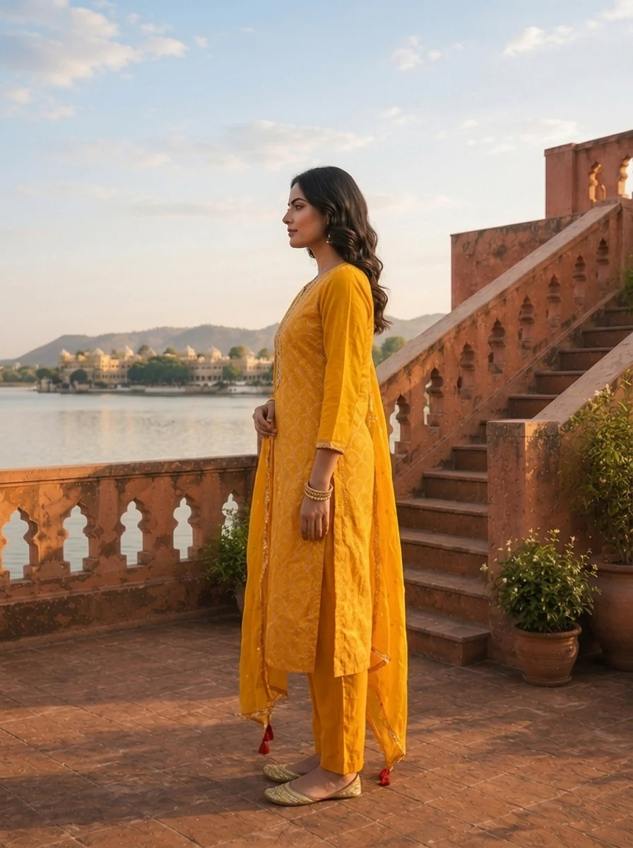 Mustard Silk Zari Weaved Three Piece Set - Image 4