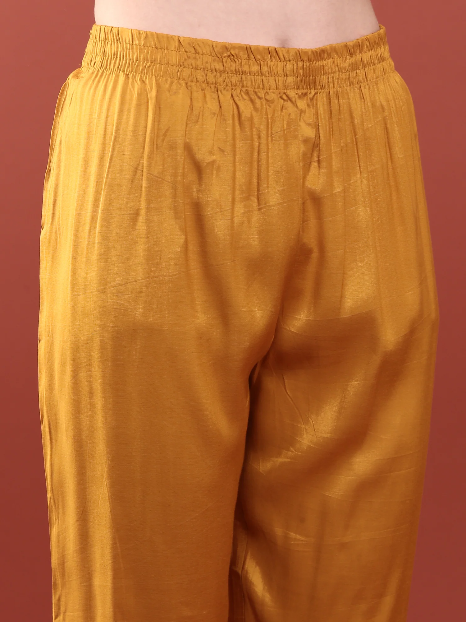 Mustard Vichitra Silk Zari Embroidery Anarkali Set - Image 6