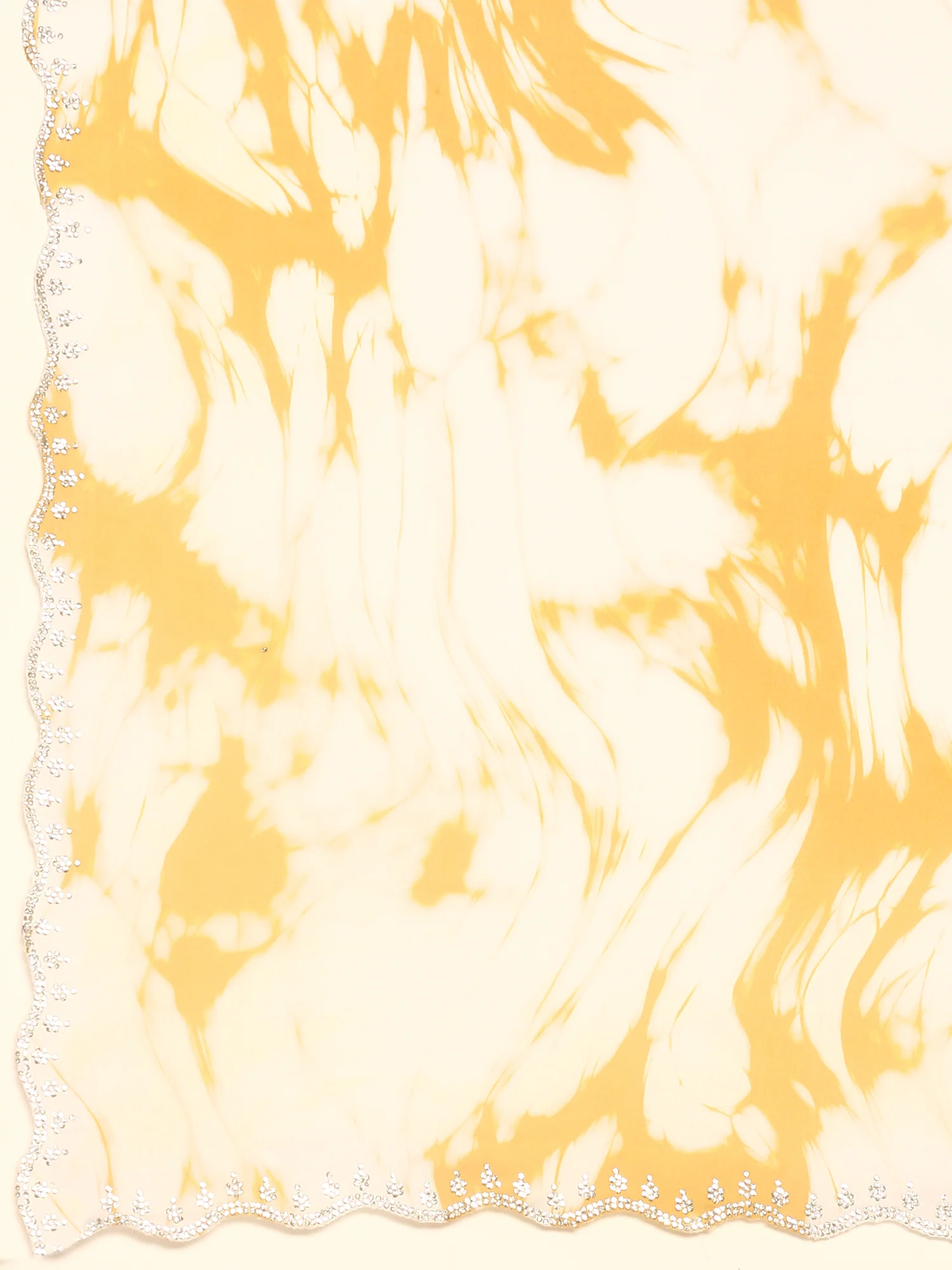 Mustard & white printed satin saree with Swarovski embroidery - Image 5